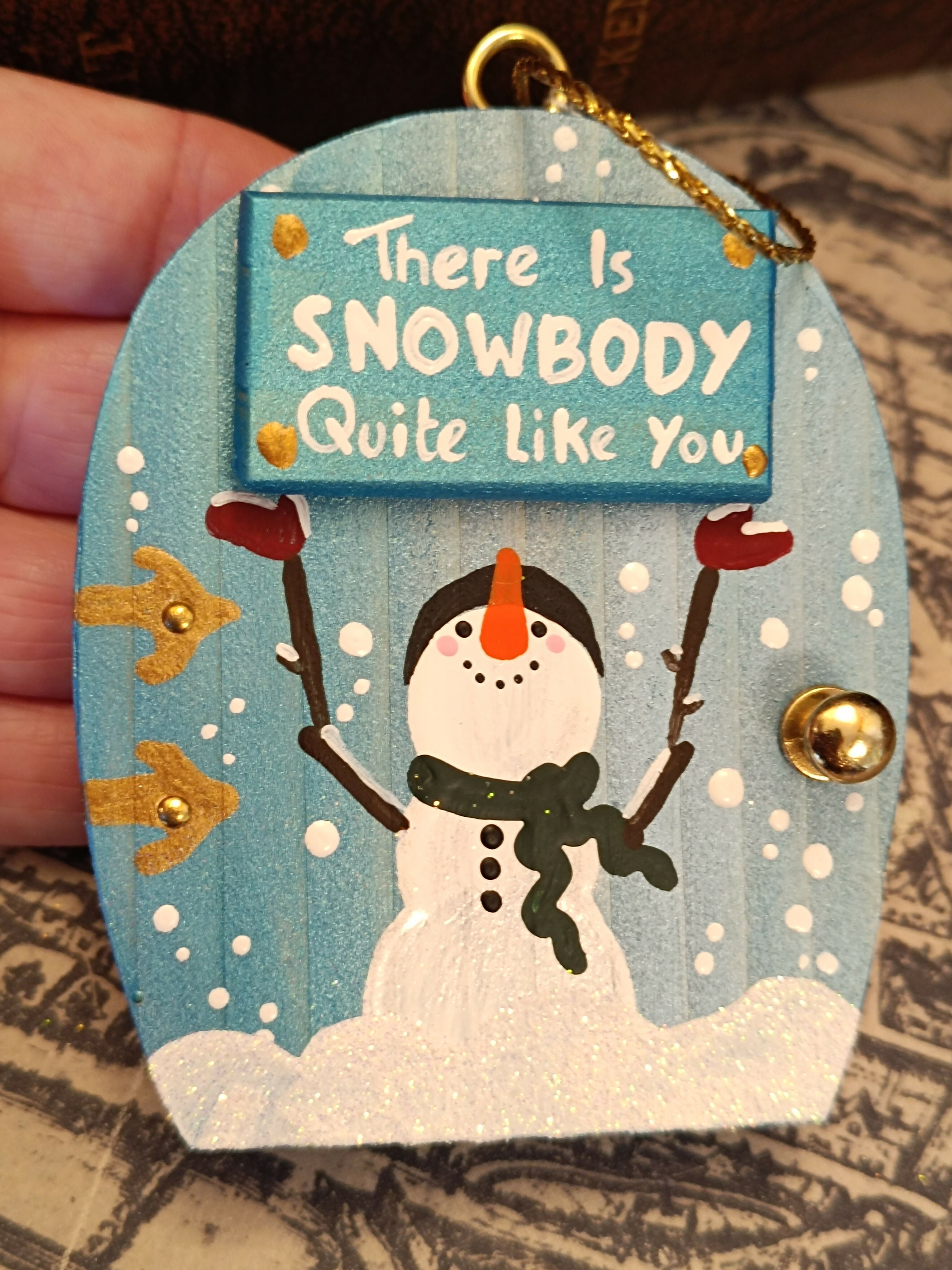 Handmade Wooden Snowman Door Ornament – "There Is Snowbody Quite Like You" Cute Hanging Christmas Tree Decoration & Festive Gift