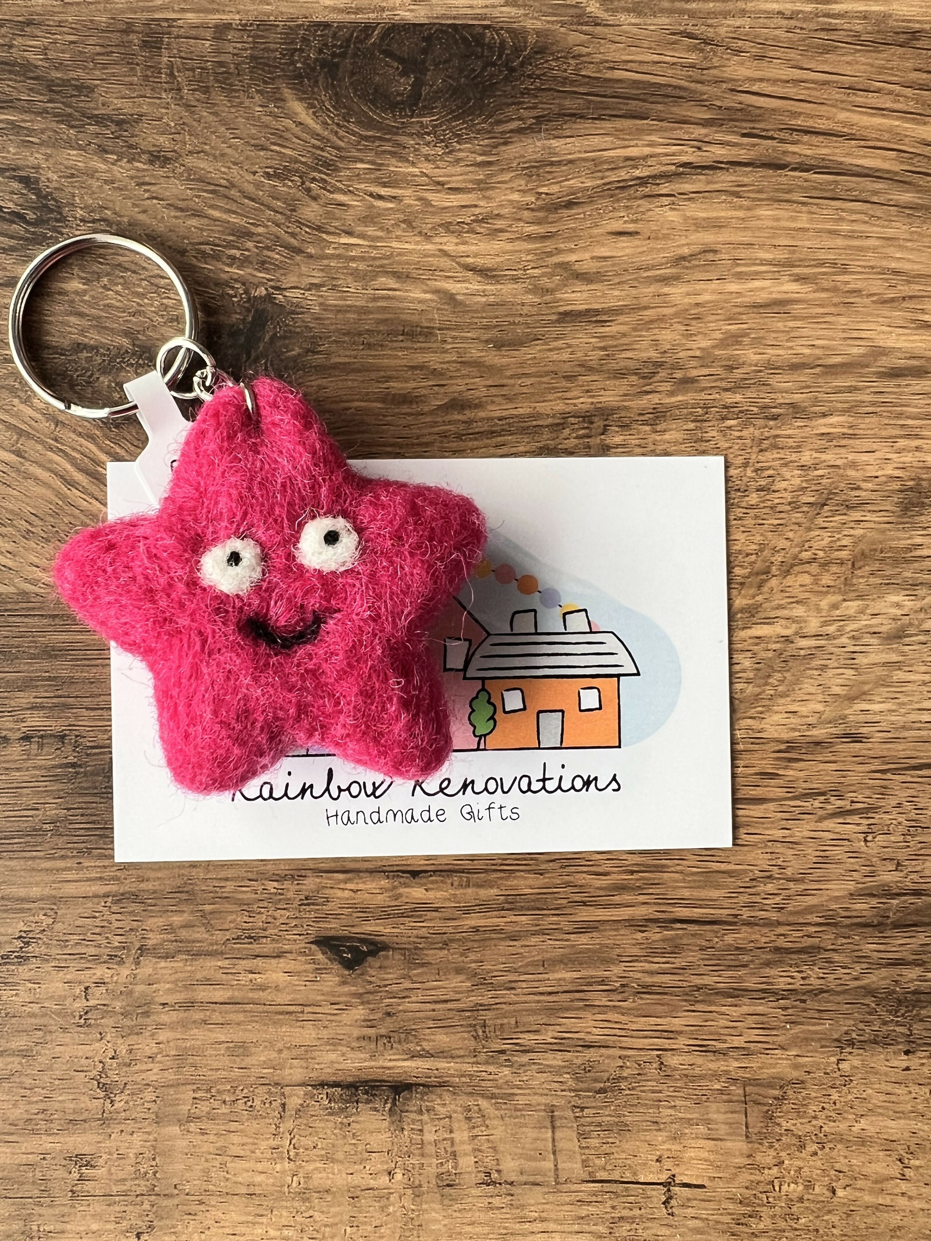 Felted Smiley Star Keyring