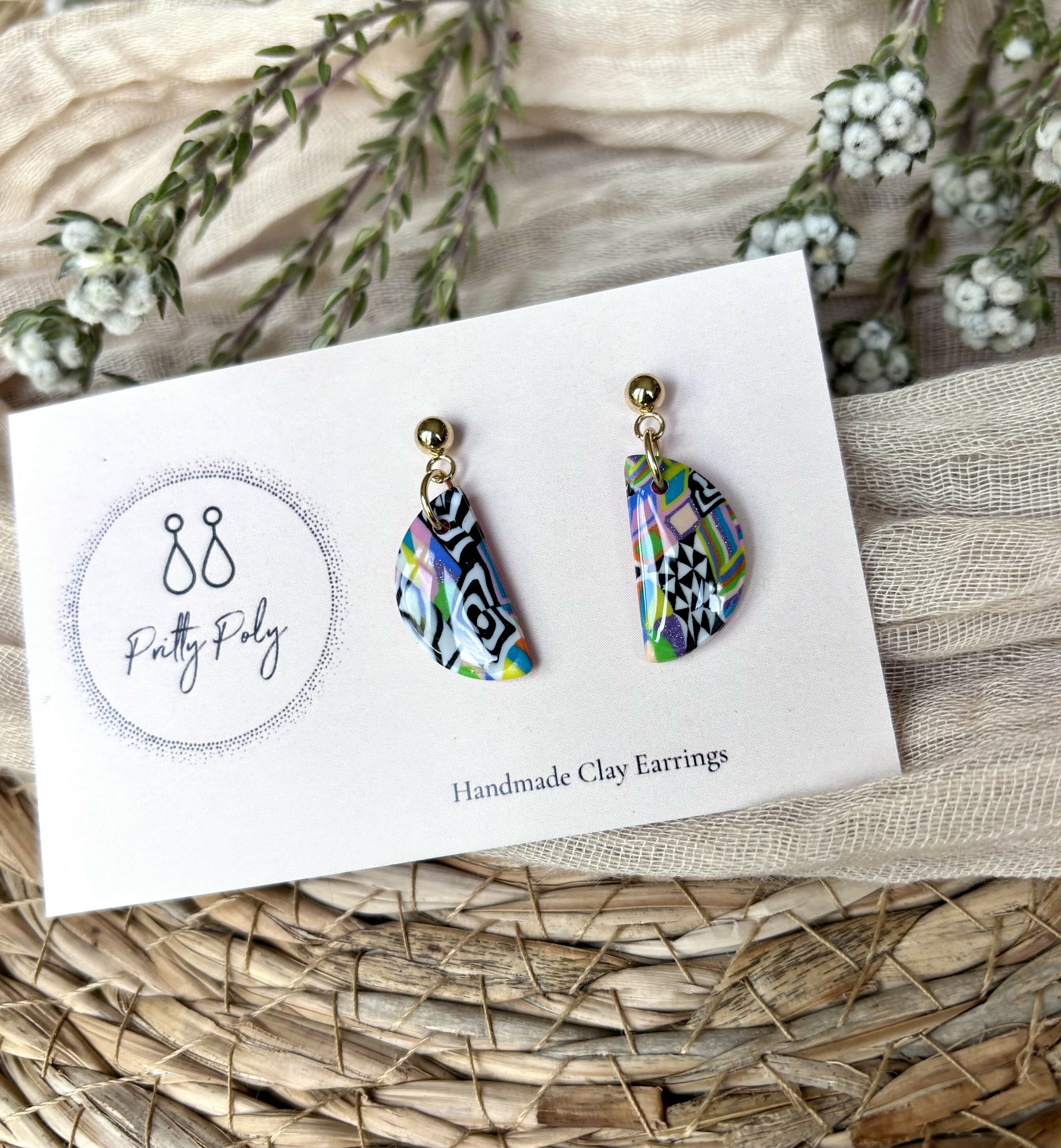 Funky Pattern Collection - Small Semi Circle Polymer Clay Earrings