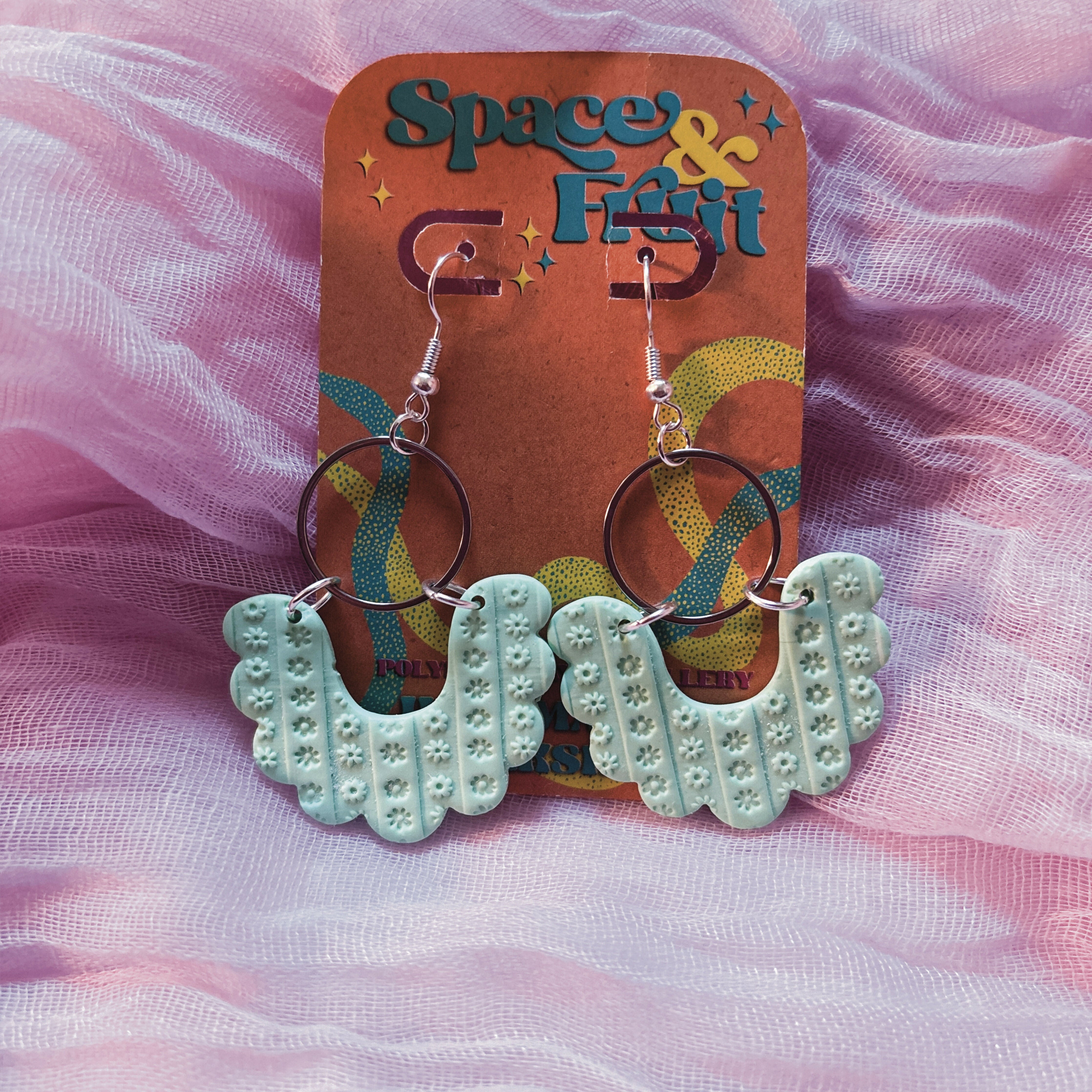 Embossed Floral Drop Polymer Clay Earrings