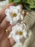 Large Floral Statement Earrings with Gold Bead Centre in White