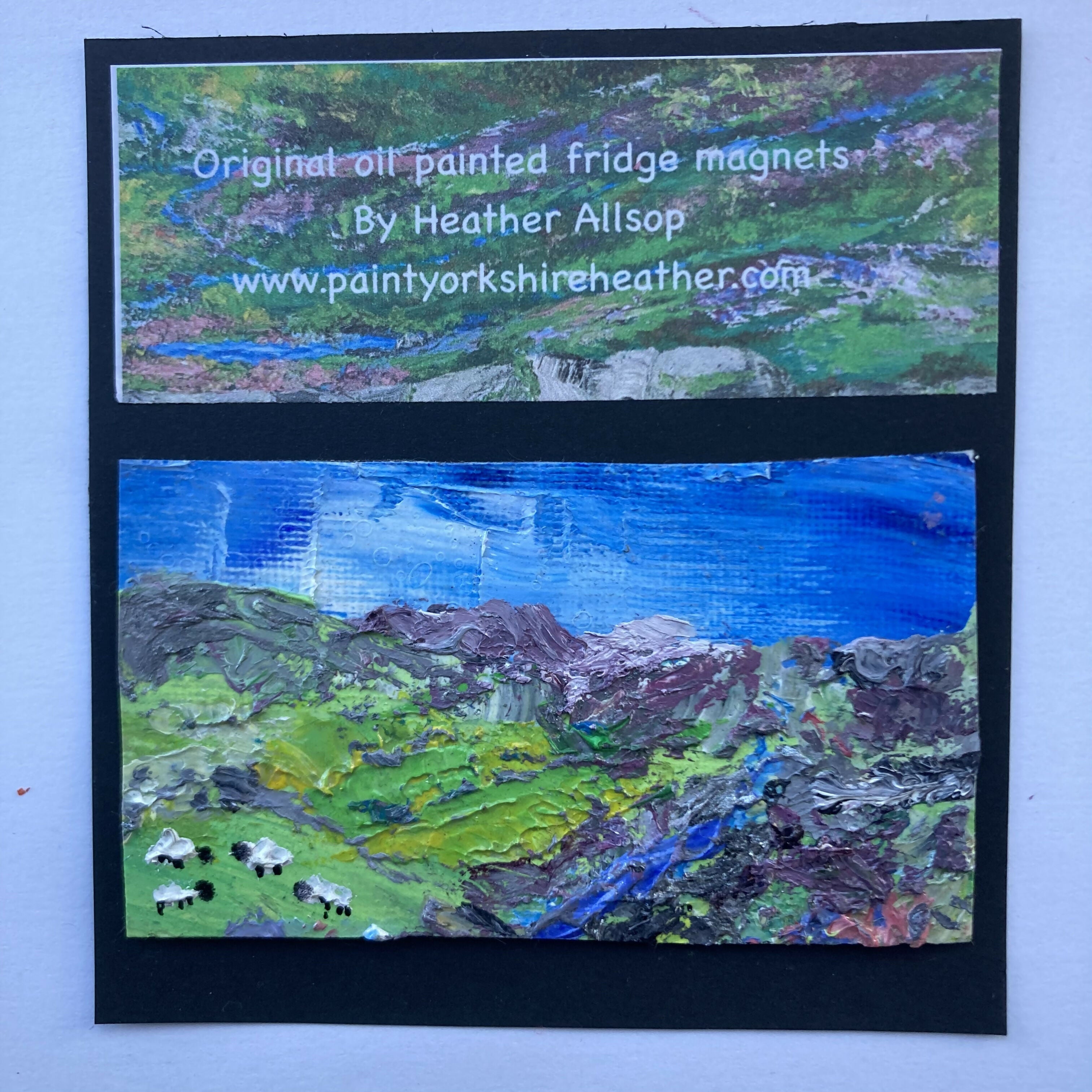 Sheep In Heather Mini Canvas Original Oil Painting Fridge Magnet