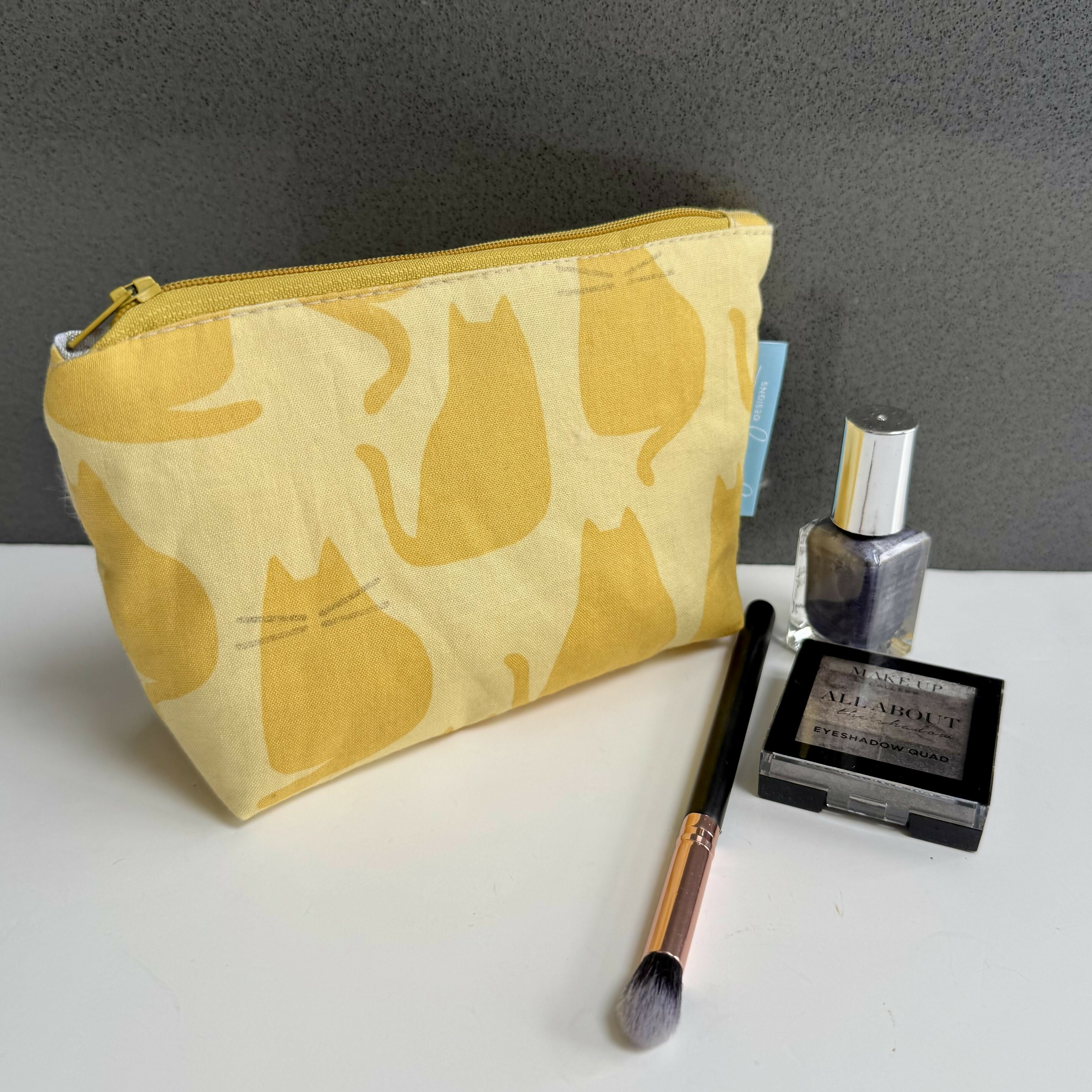 Small Make Up Bag - Mustard Cats