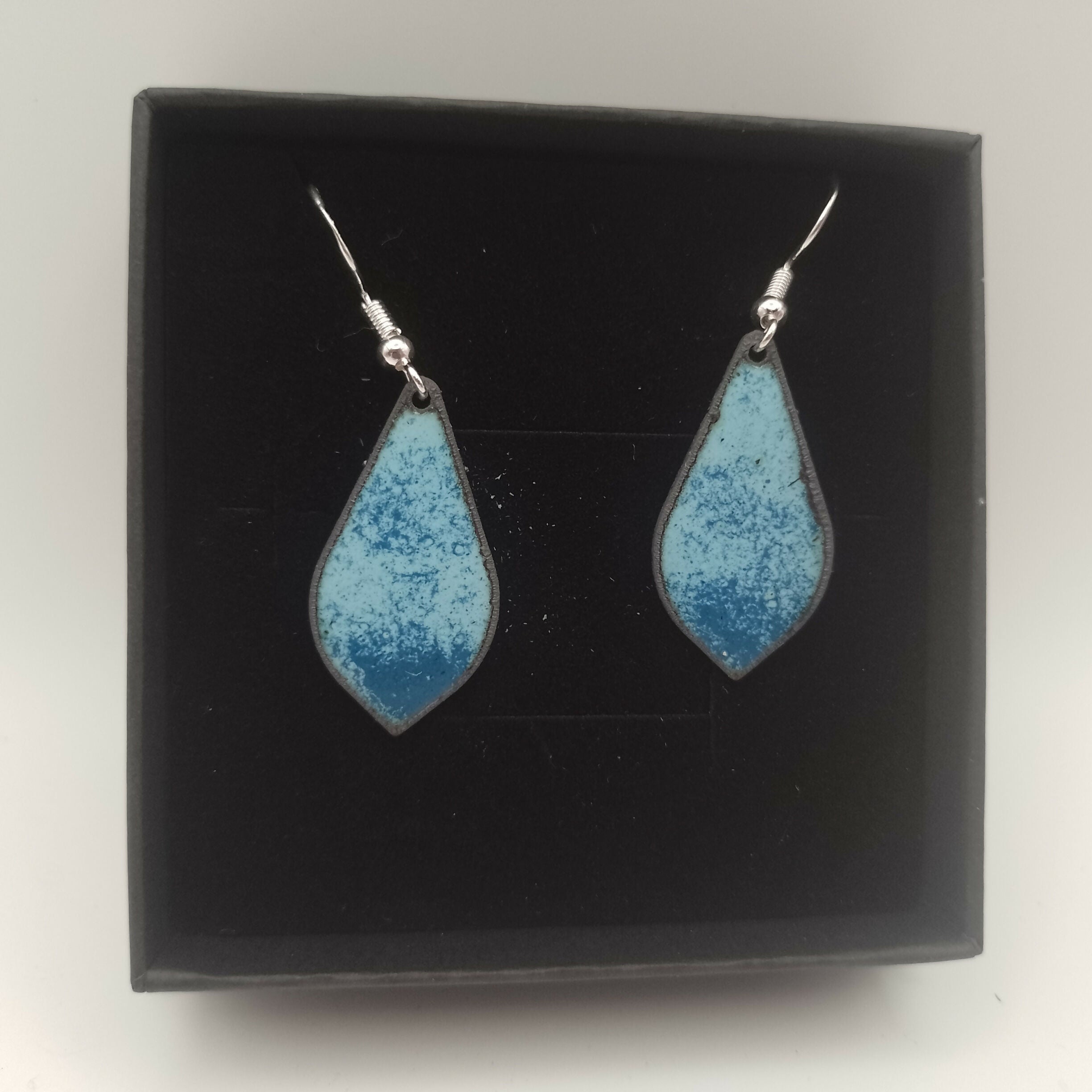 Powder Blue and Dark Blue Enamel Earrings