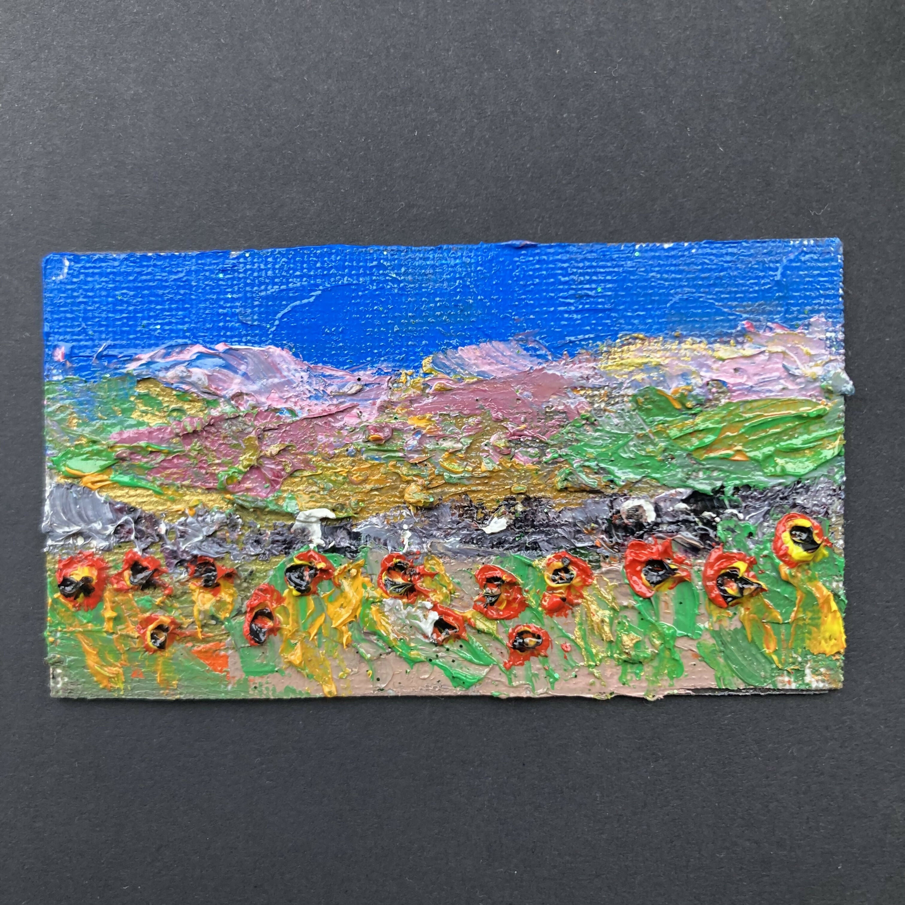 Poppies By A Wall Mini Oil Painting Fridge Magnet