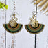 Emerald Green Fan Earrings; Bold Bohemian Macramé & Gold Wire-Art Statement Earrings