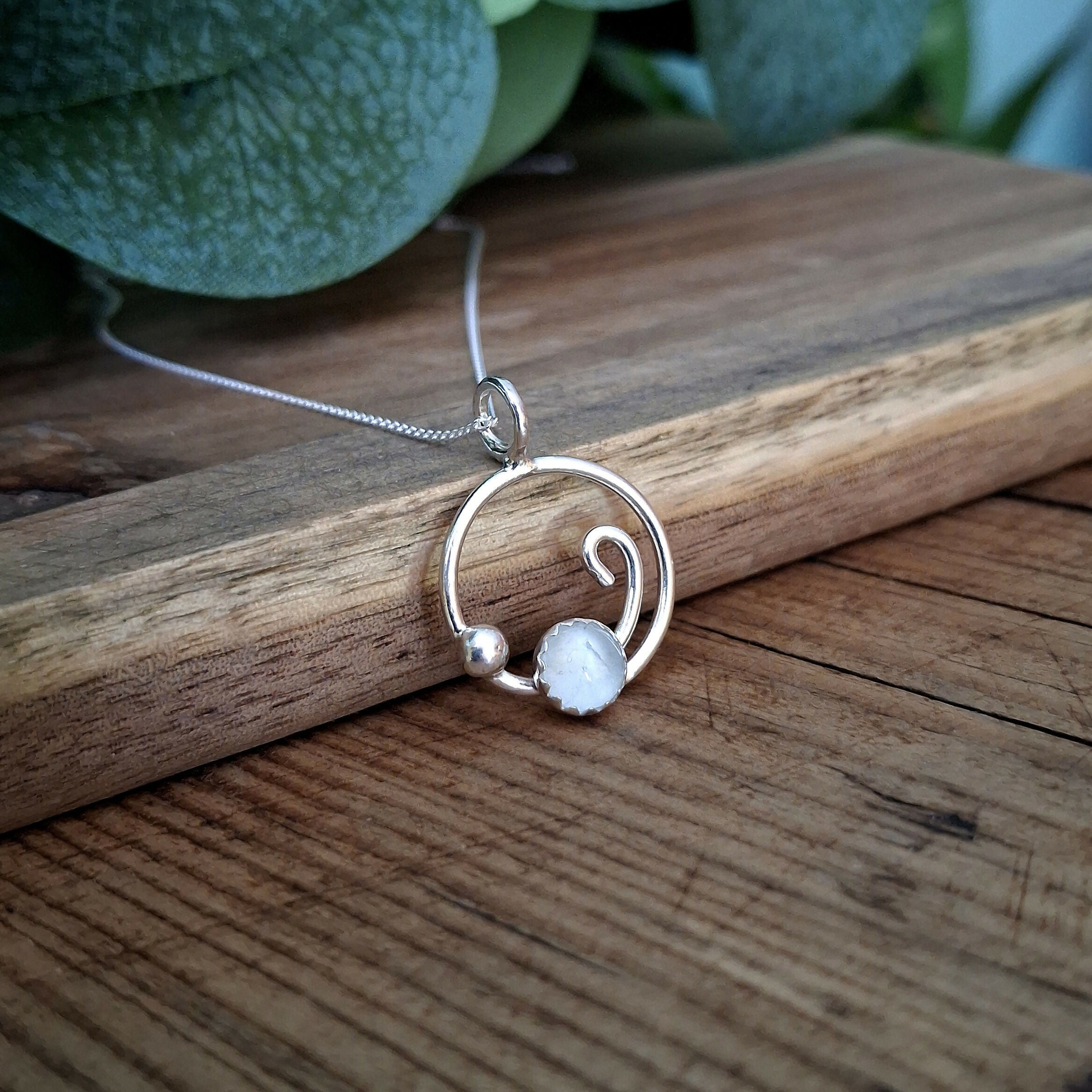 Handmade Silver Wave Necklace With Aquamarine