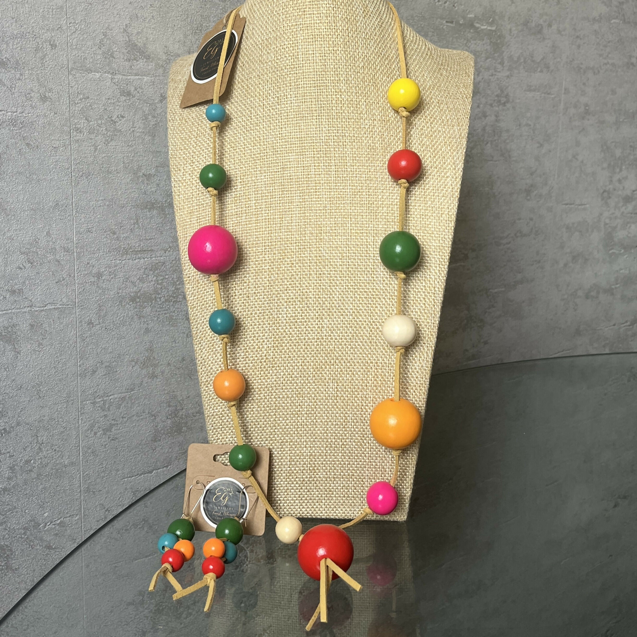 Rainbow Bead Necklace & Earrings Set