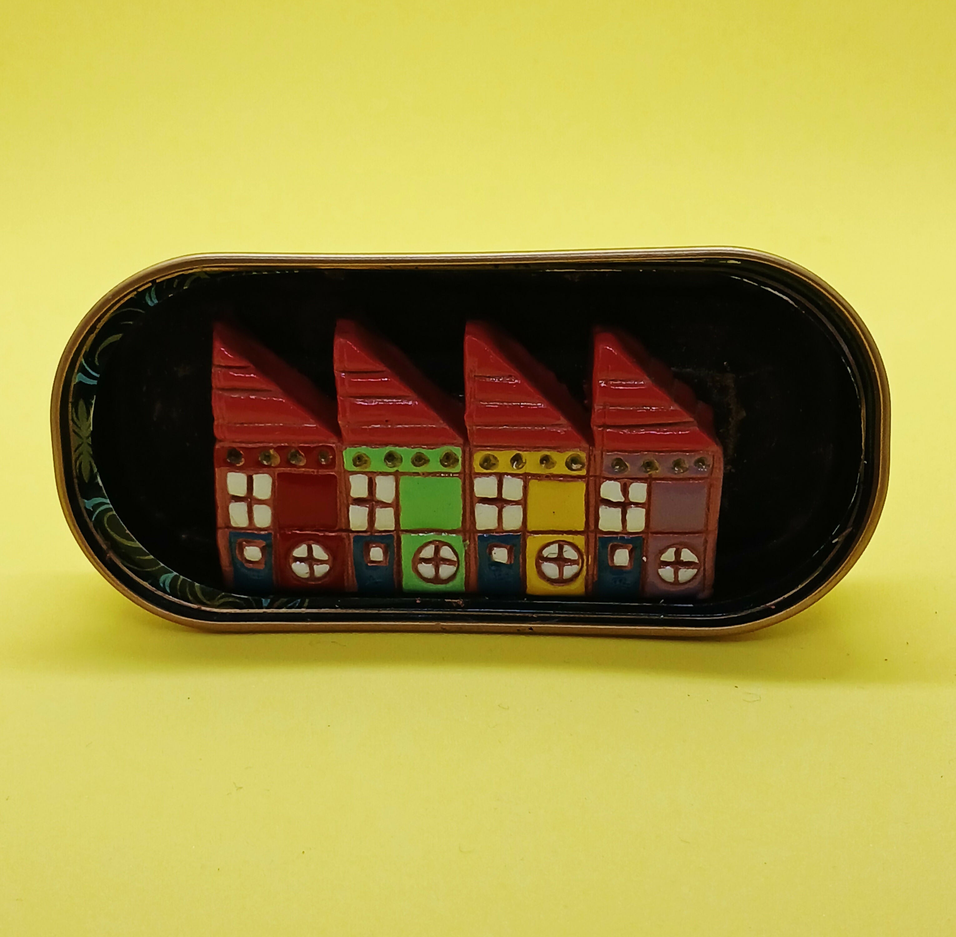 Slanted Roof Colourful Houses Row Tin