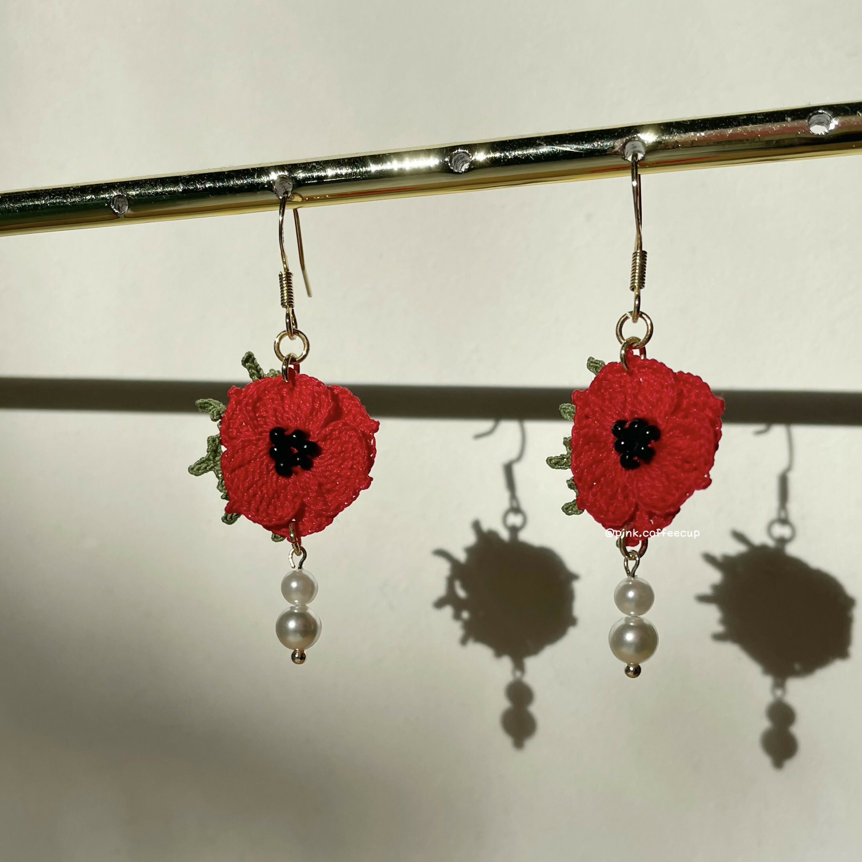 Micro Crochet Red Poppy Drop and Dangle Earrings