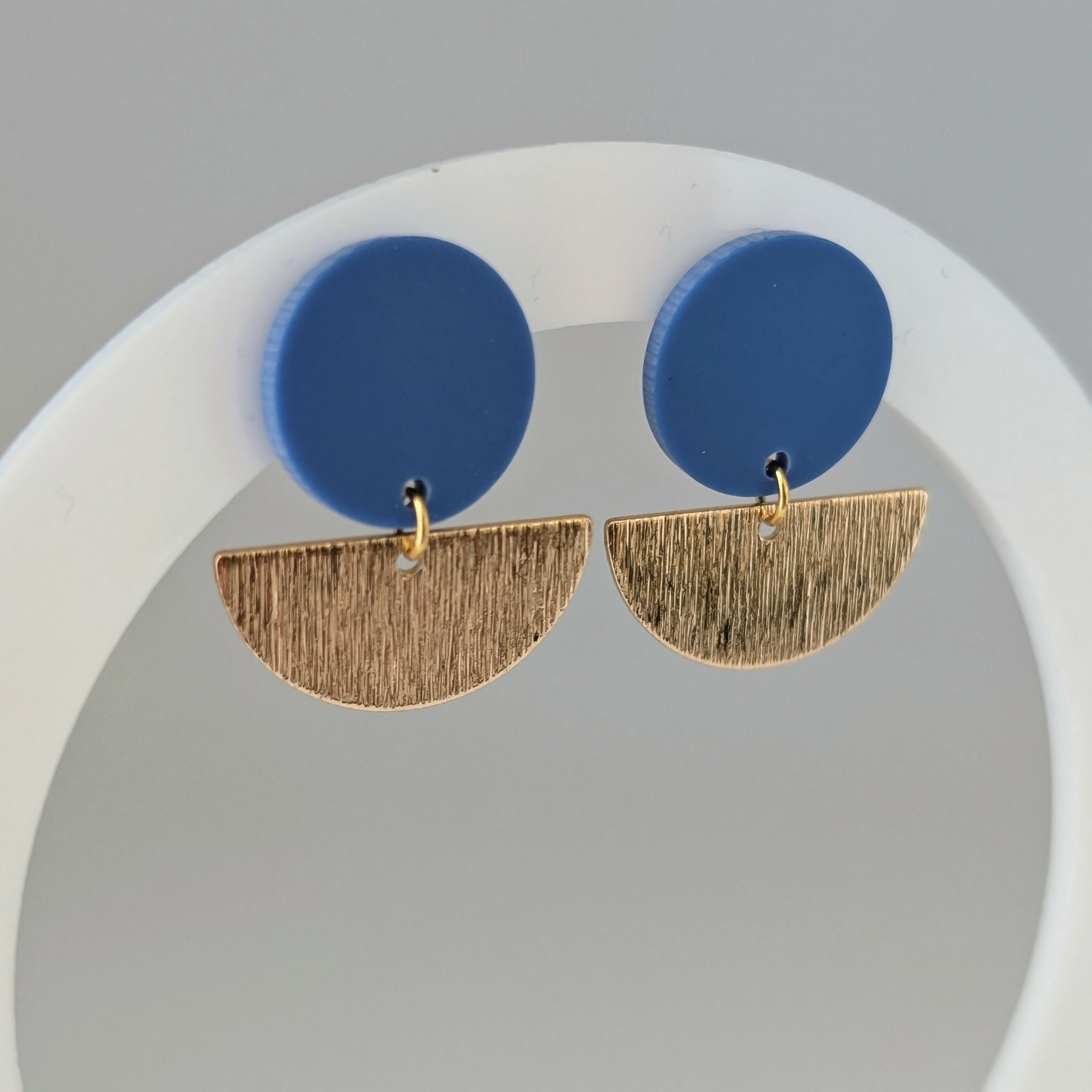 Blue Geometric Earrings in Gold or Silver