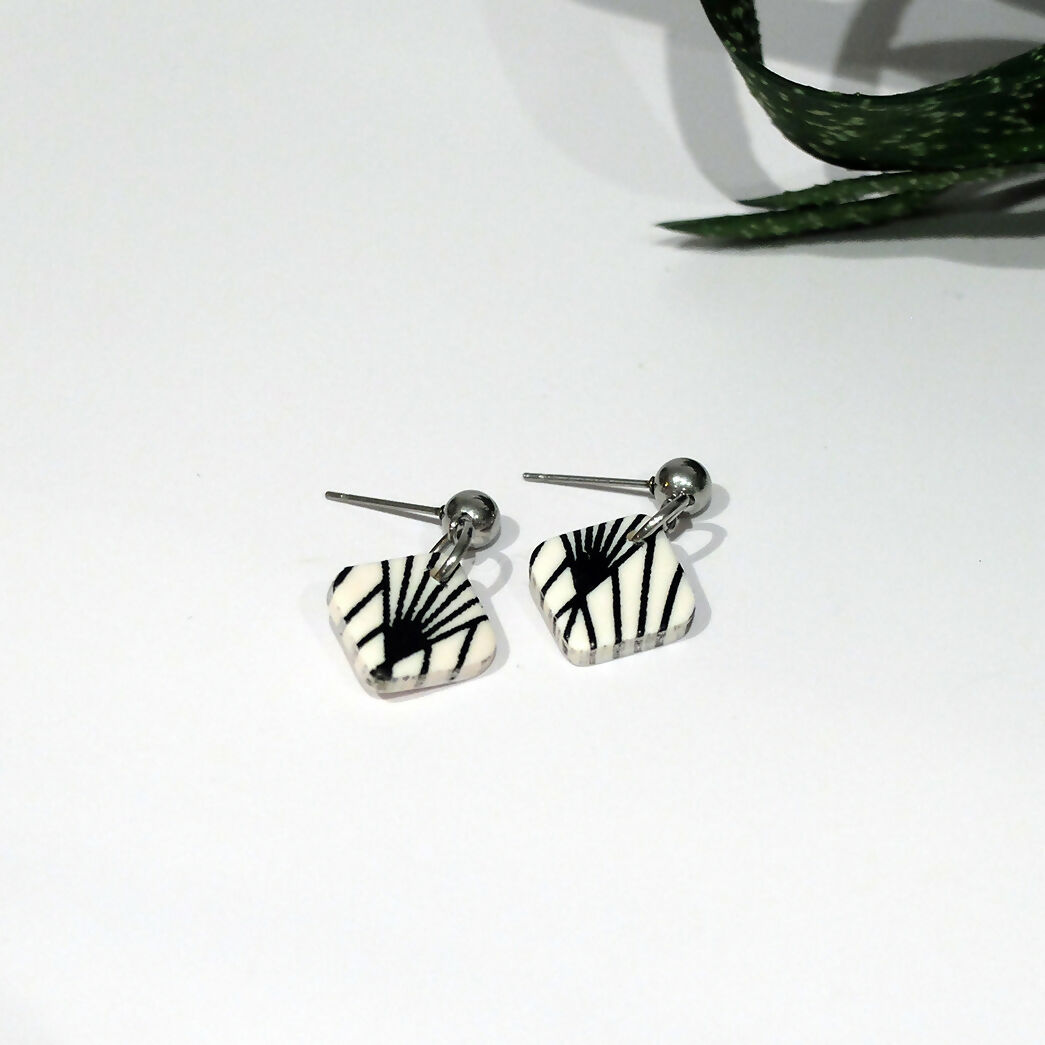 Art Deco Mini Dangle Earrings - Handmade Polymer Clay - Polly Plant