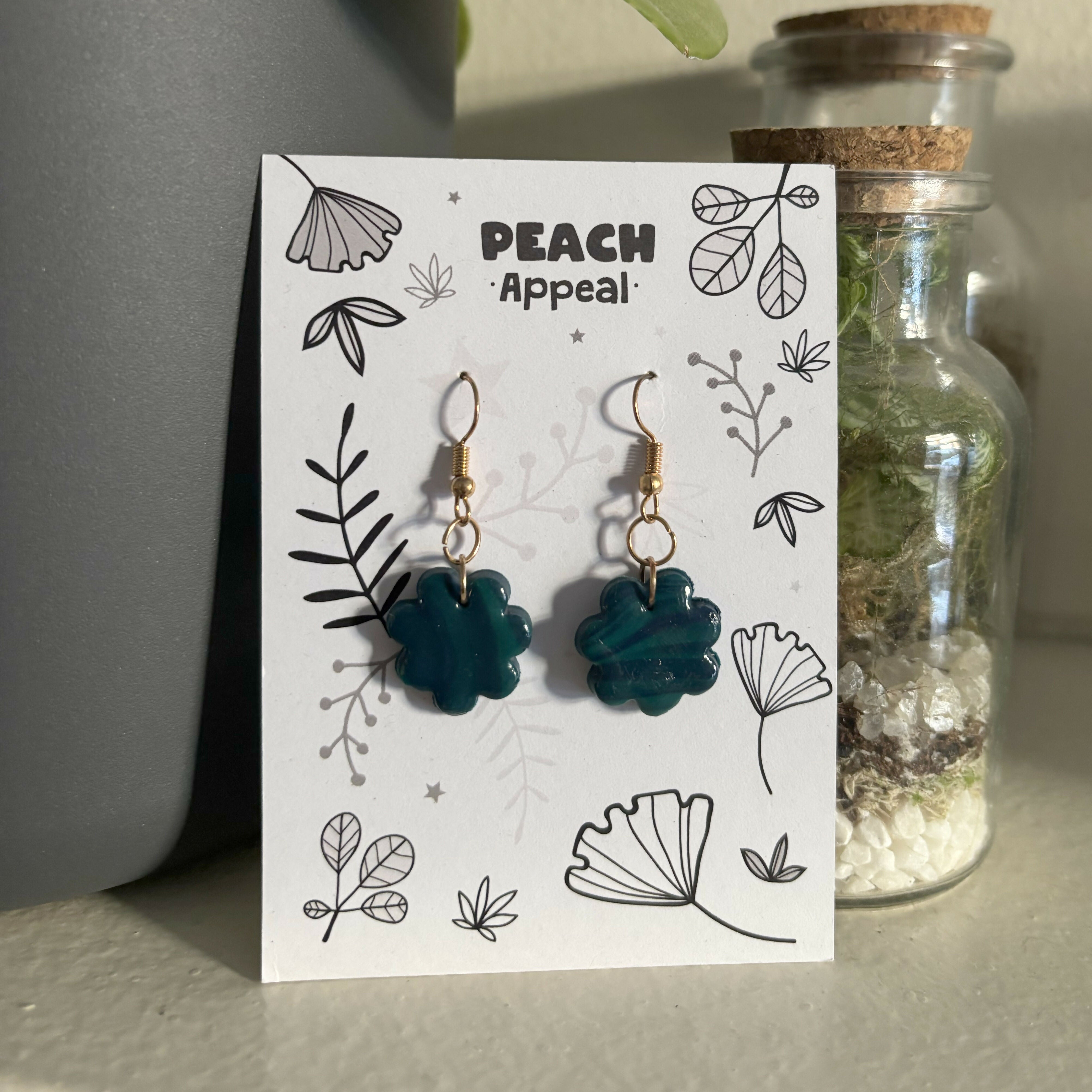 Recycled Polymer Clay Earrings - Green Flower