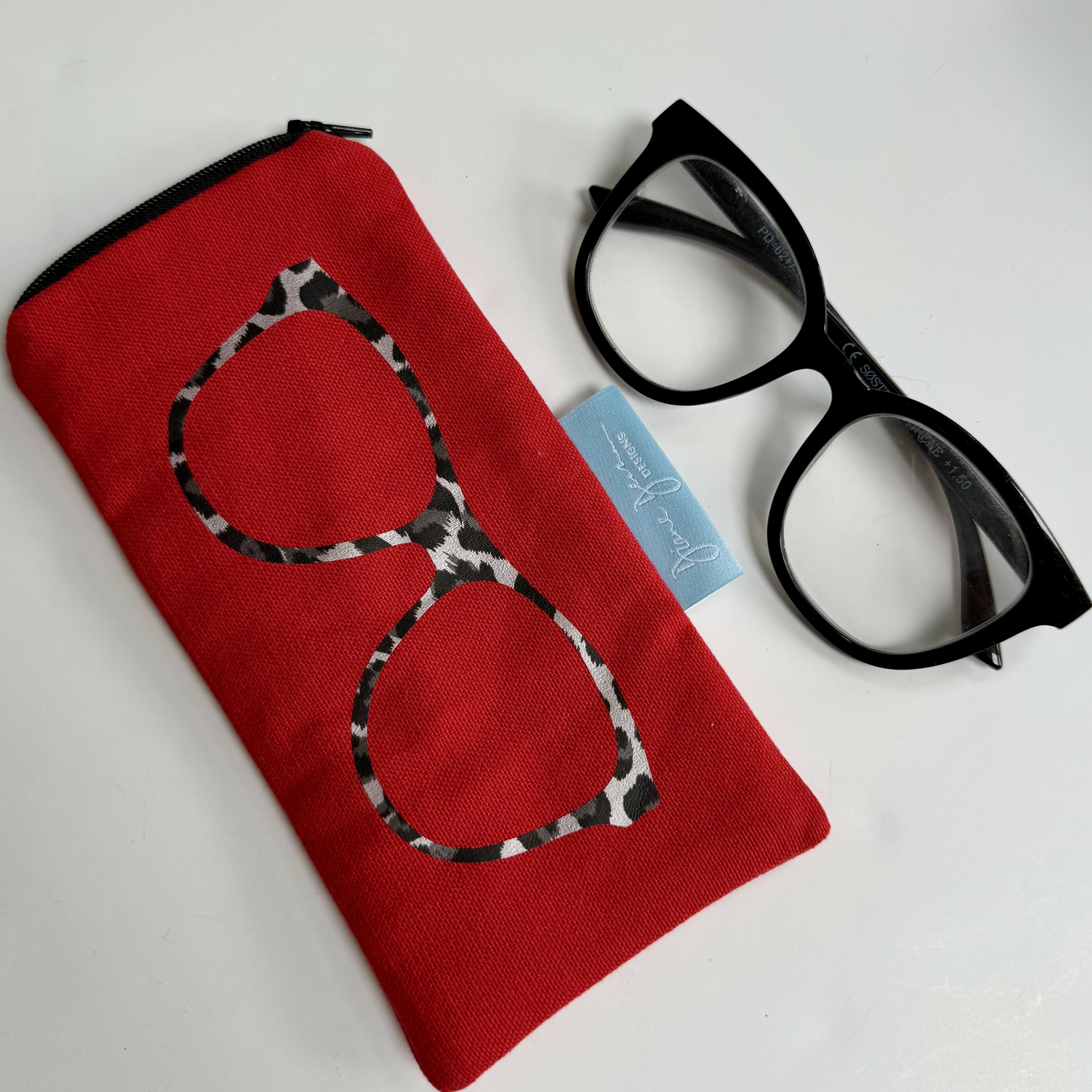 Glasses Case - Red with Animal Print