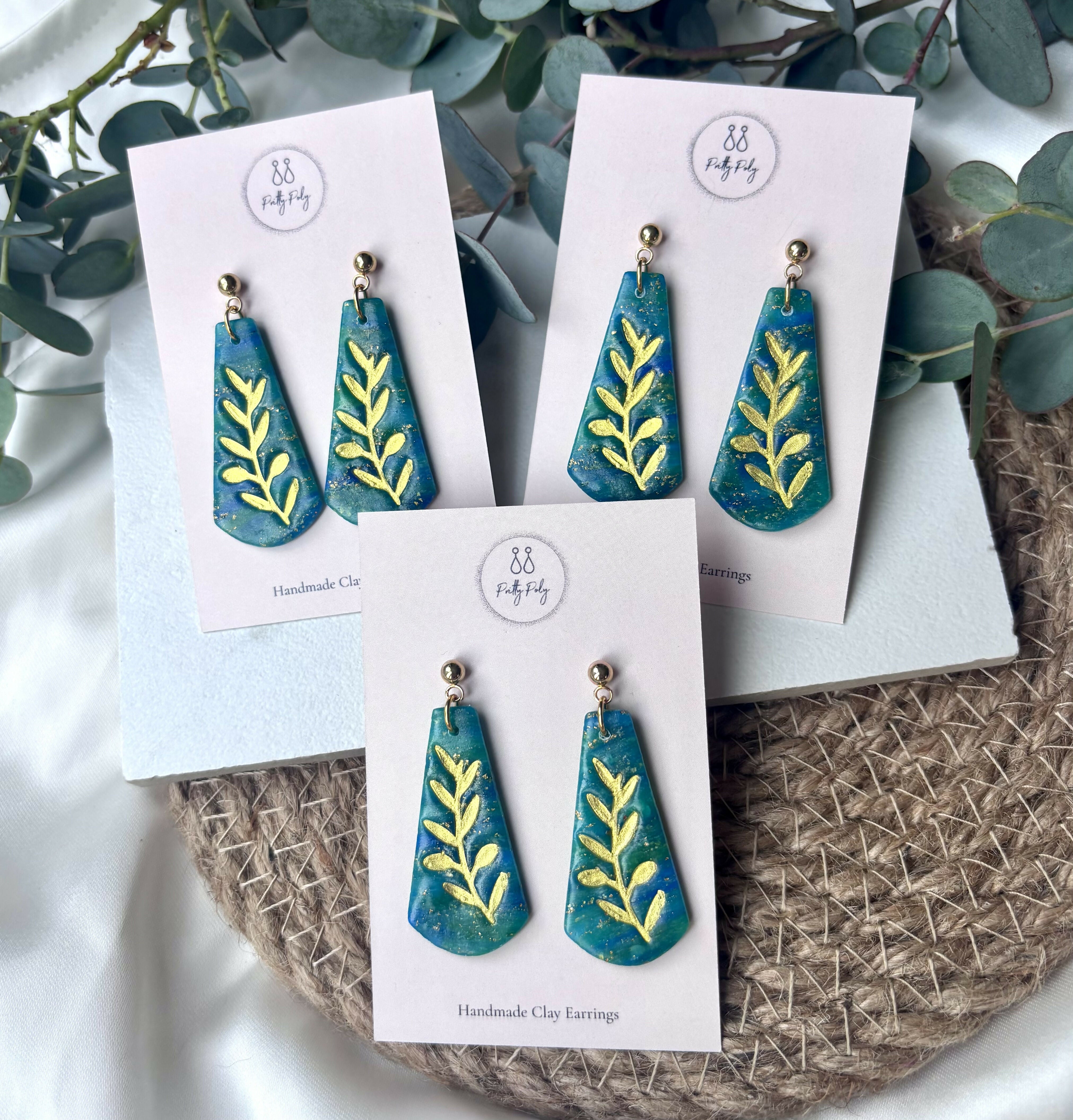 Ocean Dream Collection - Leaf Imprint Polymer Clay Earrings