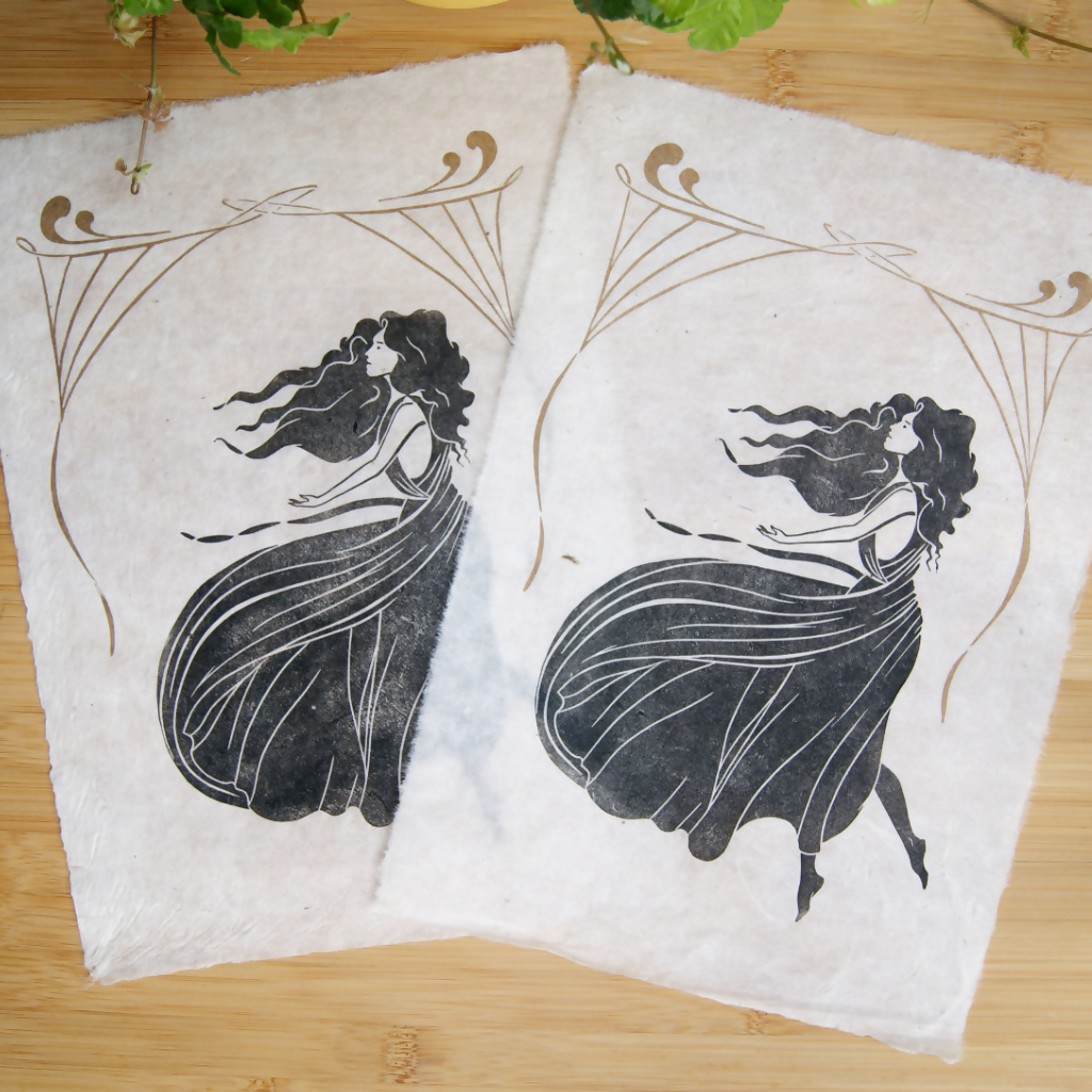 LEARNING TO FLY ART NOUVEAU LINO PRINT