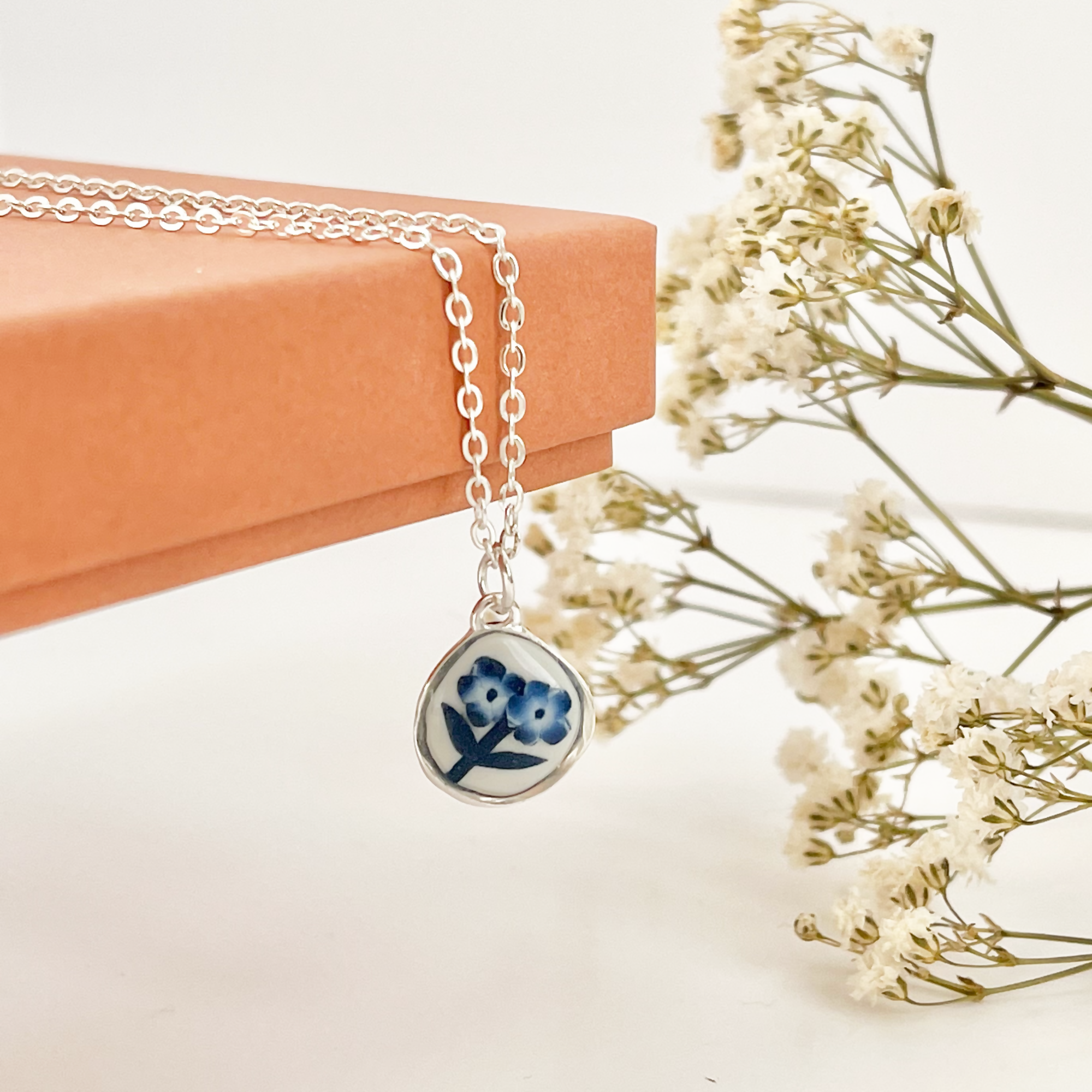 Blue China Necklace No. 1 - Handmade Polymer Clay Necklace