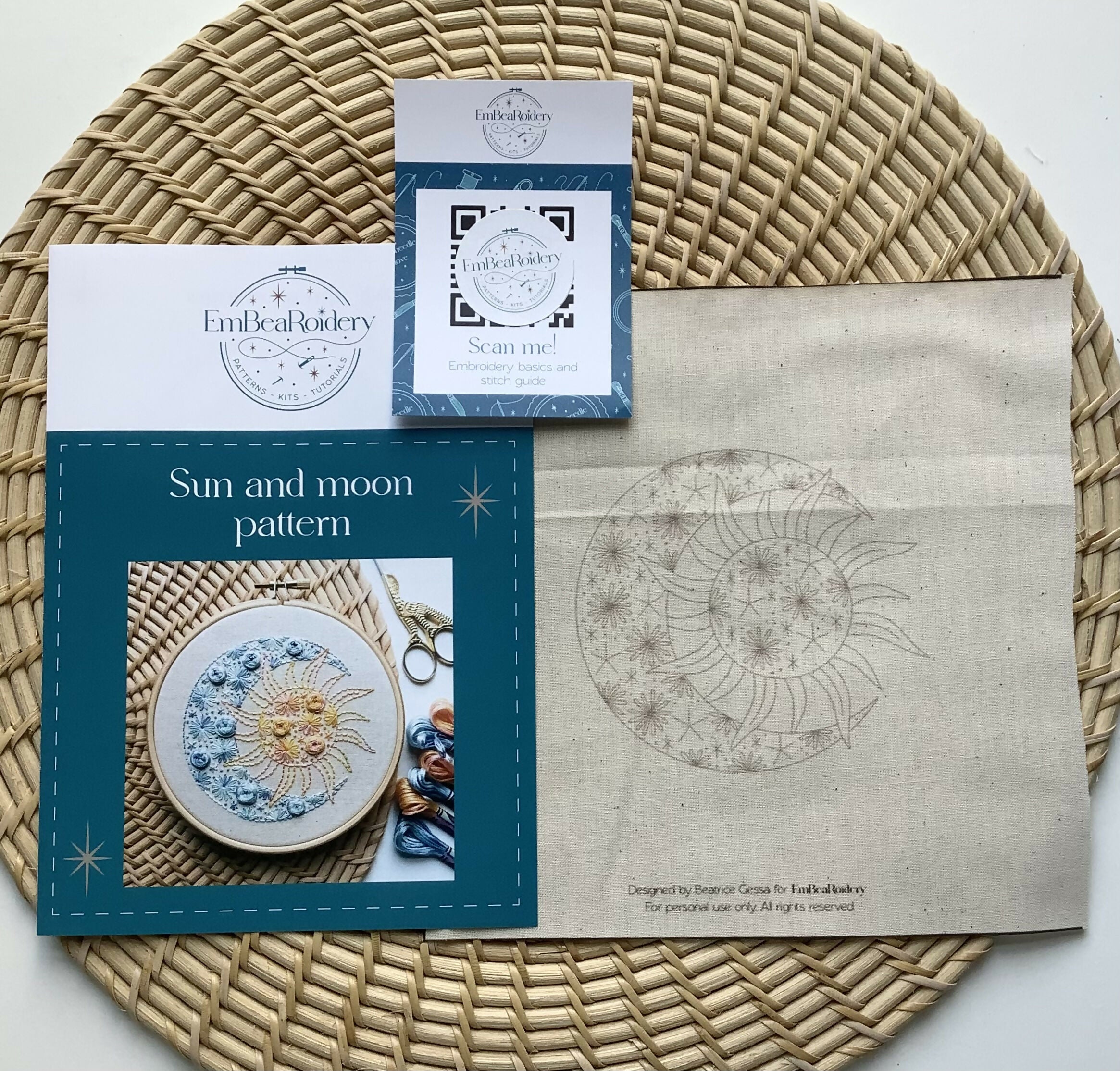 Preprinted Embroidery Pattern For Beginners - Sun And Moon