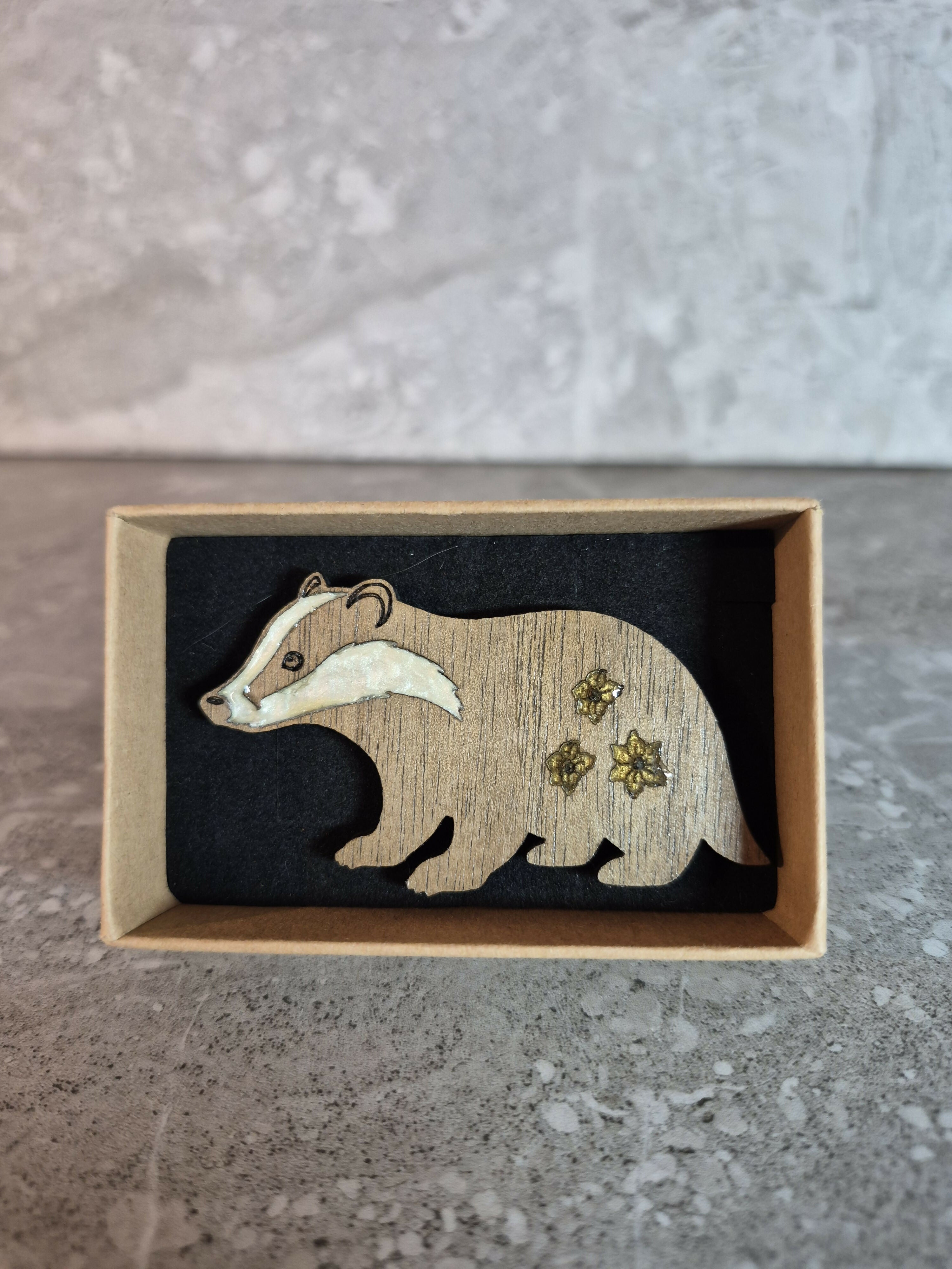 Handcrafted Walnut Veneer Badger Pin
