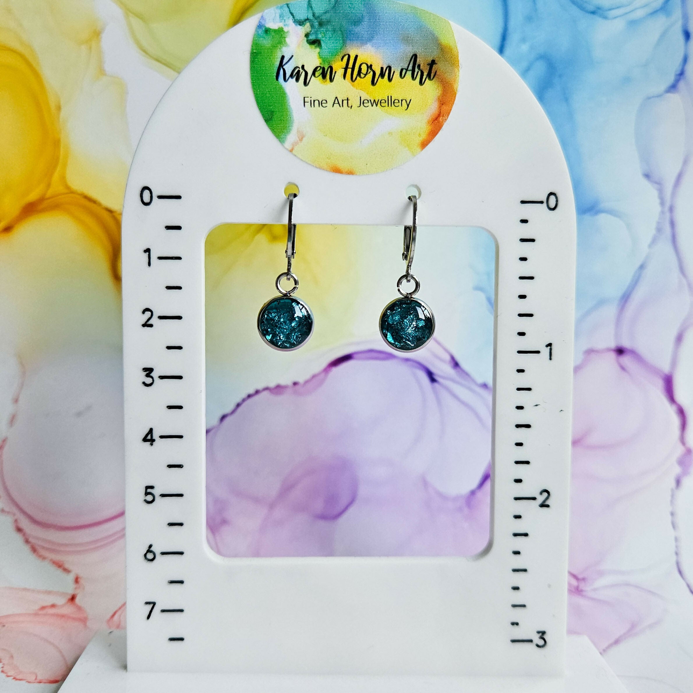 Handmade Teal And Silver Resin Charms On Huggie Hoops