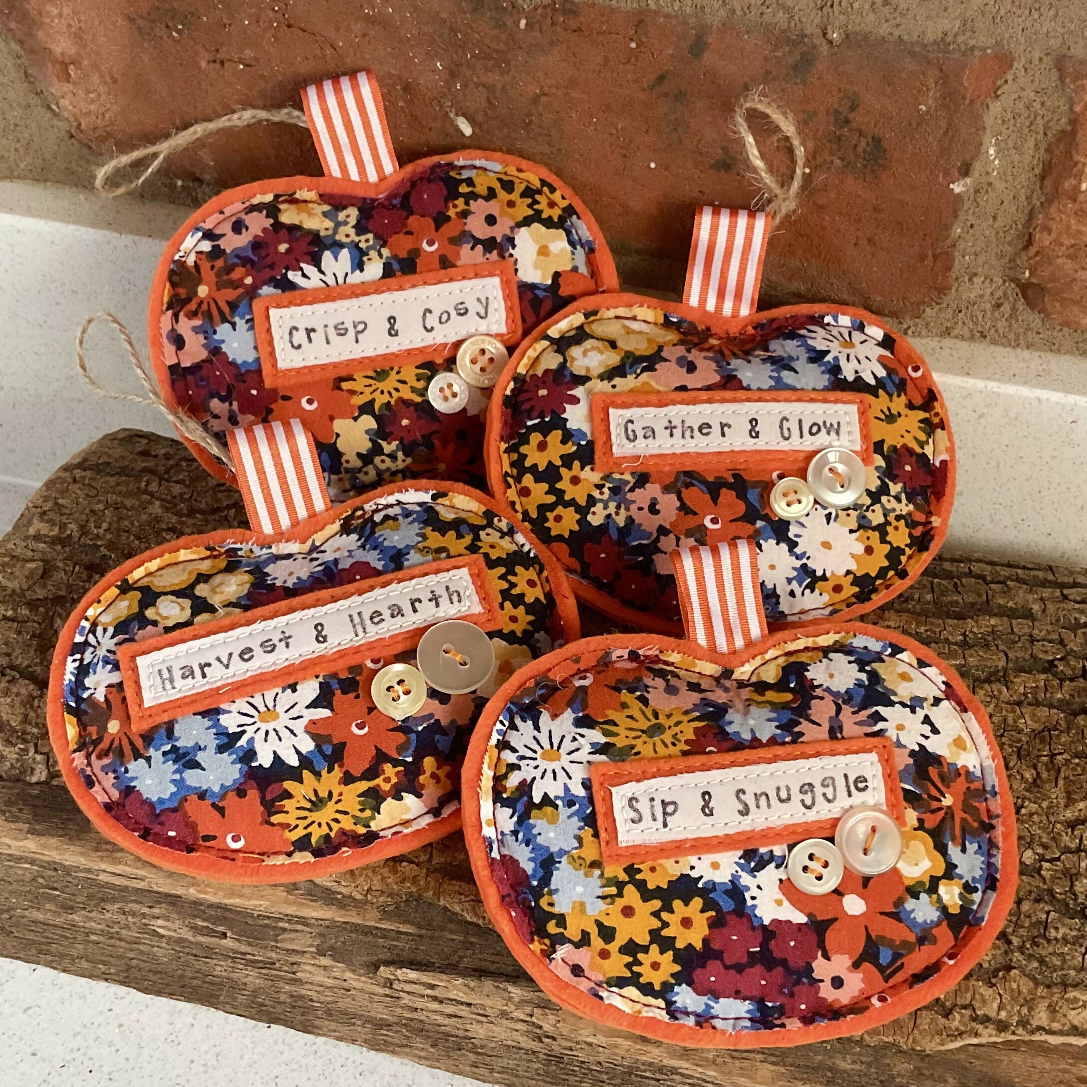 Ditsy Floral Fabric Hanging Pumpkin Decoration, Handmade Autumn And Halloween Decor With Sayings
