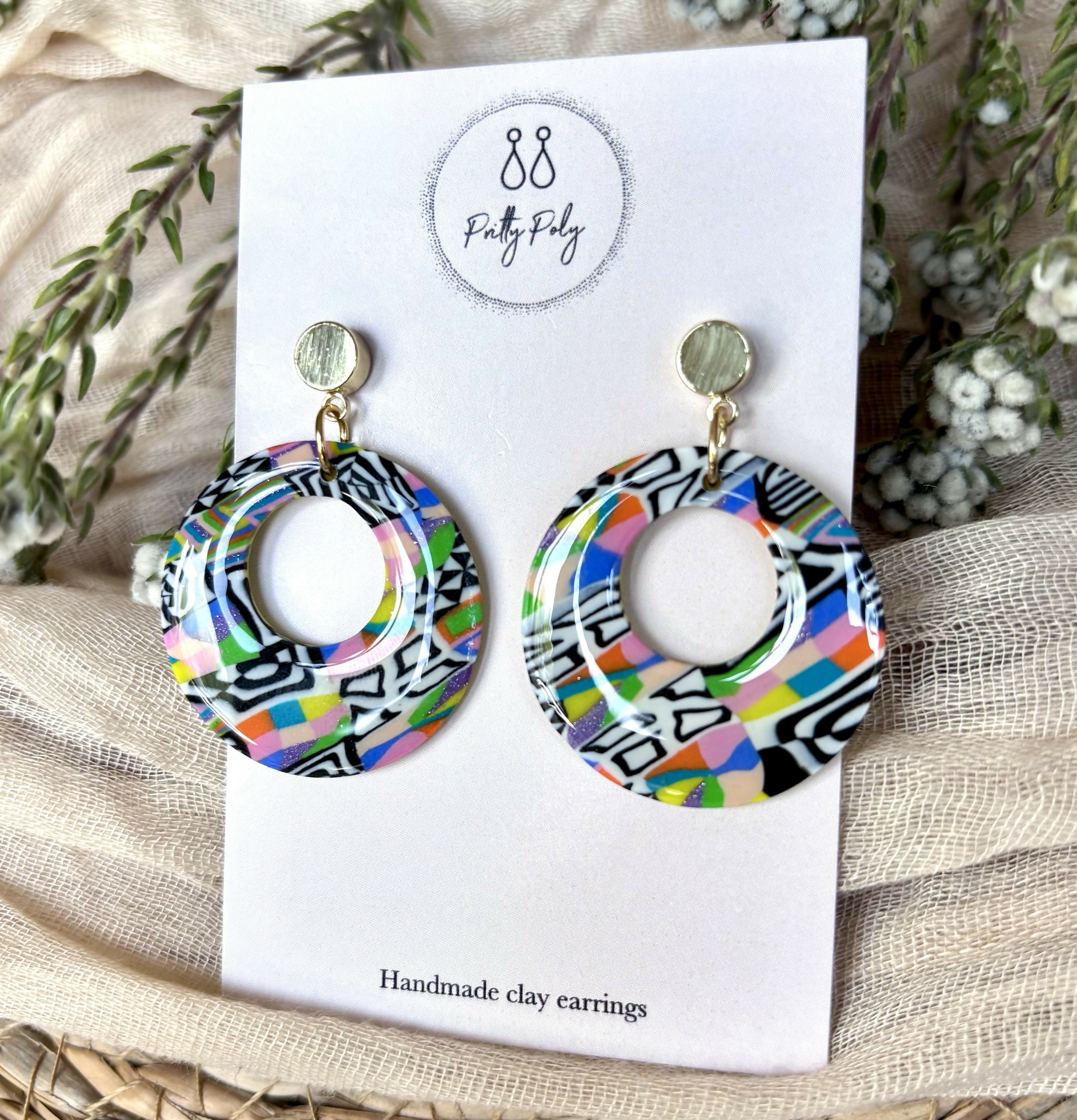 Funky Pattern Collection - Round Polymer Clay Earrings