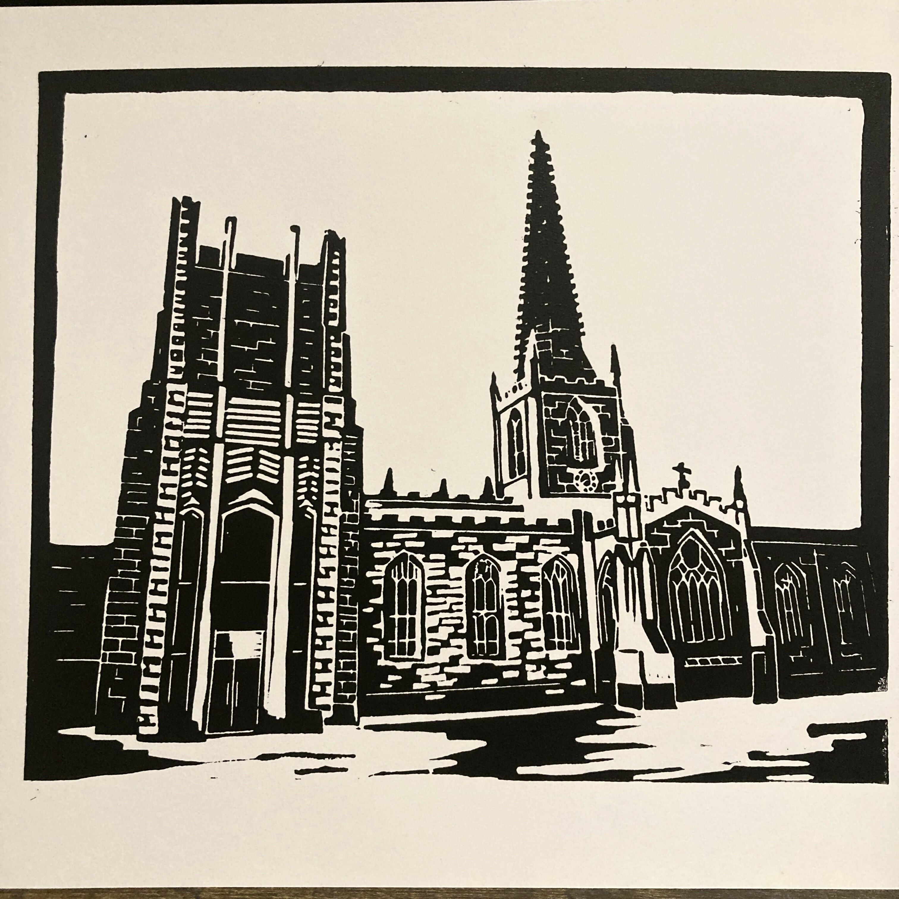 Sheffield Cathedral - A4 Hand Carved Lino Print On Card