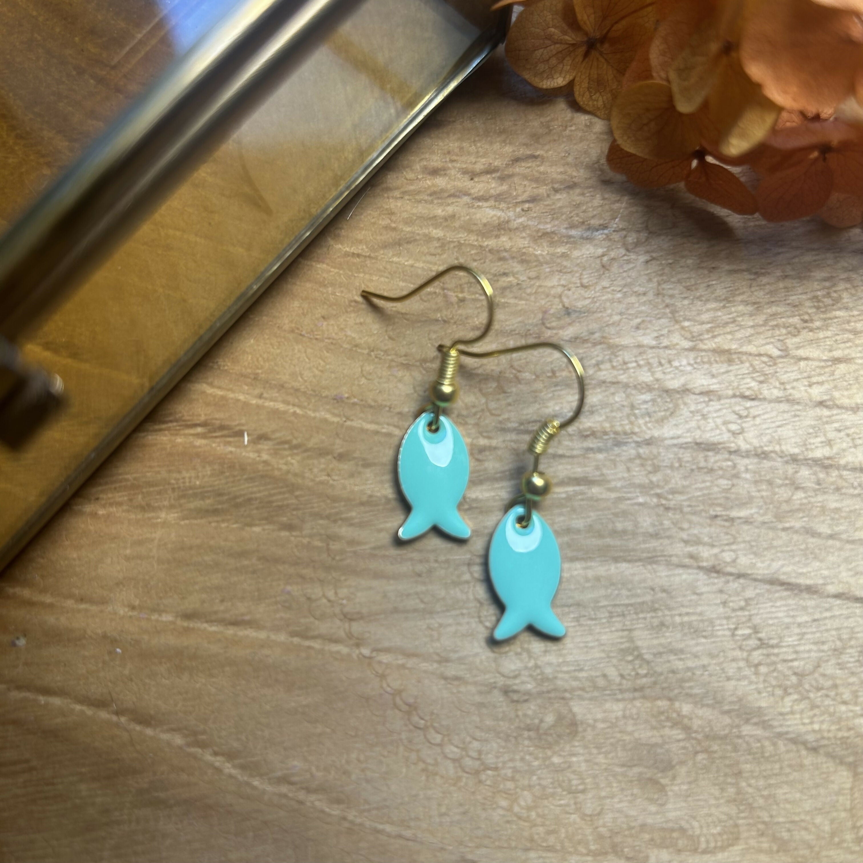 Lovely Green Enamel Fish Earrings