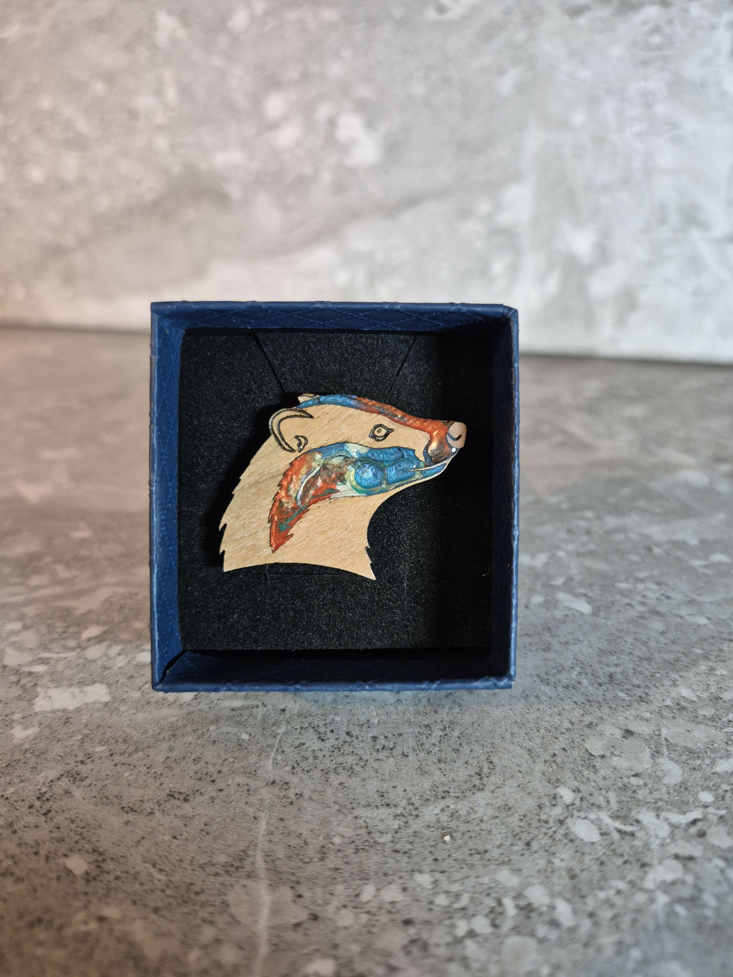 Handcrafted Cherry Veneer Badger Head Pin