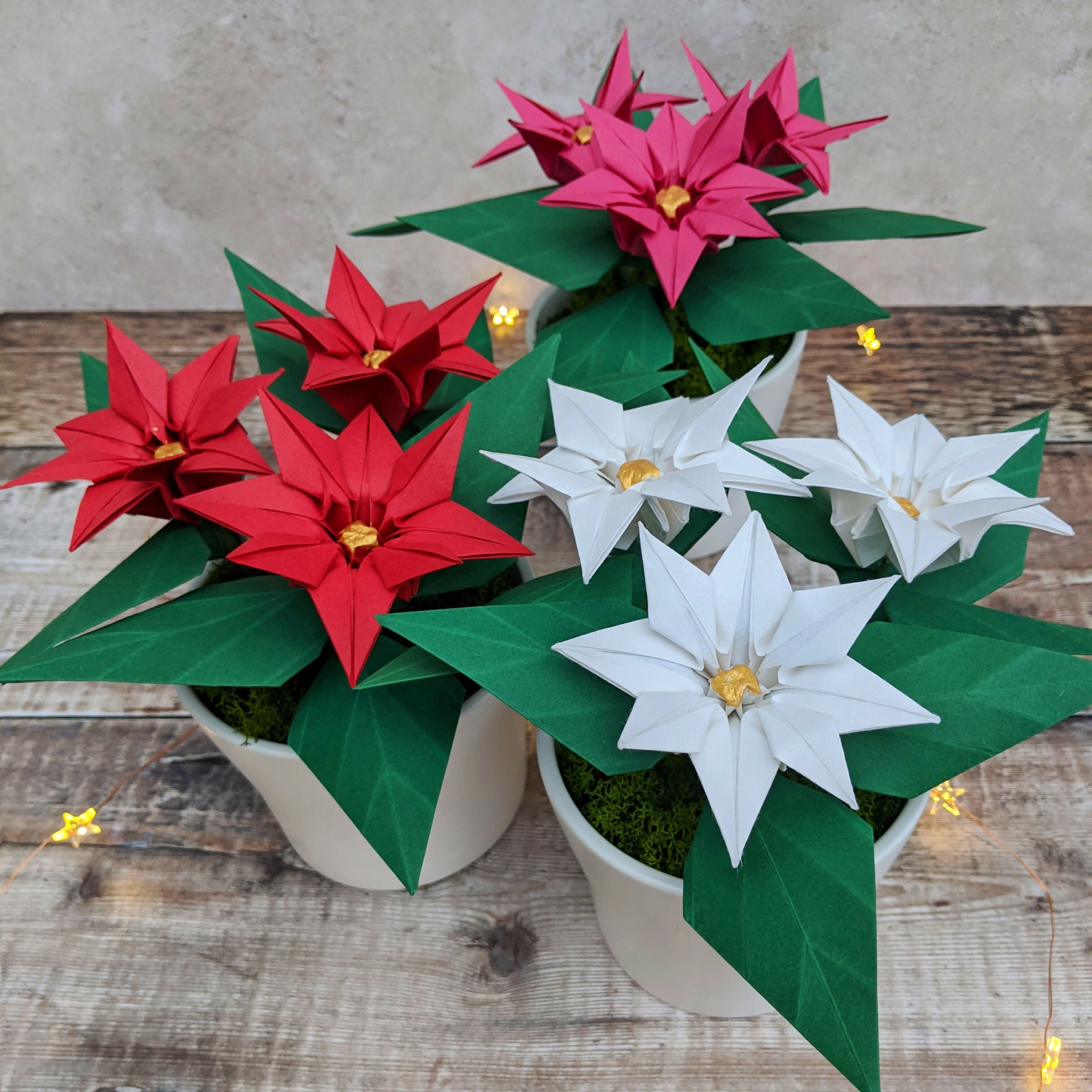 Handmade Origami Paper Poinsettia Plant in Ceramic Pot