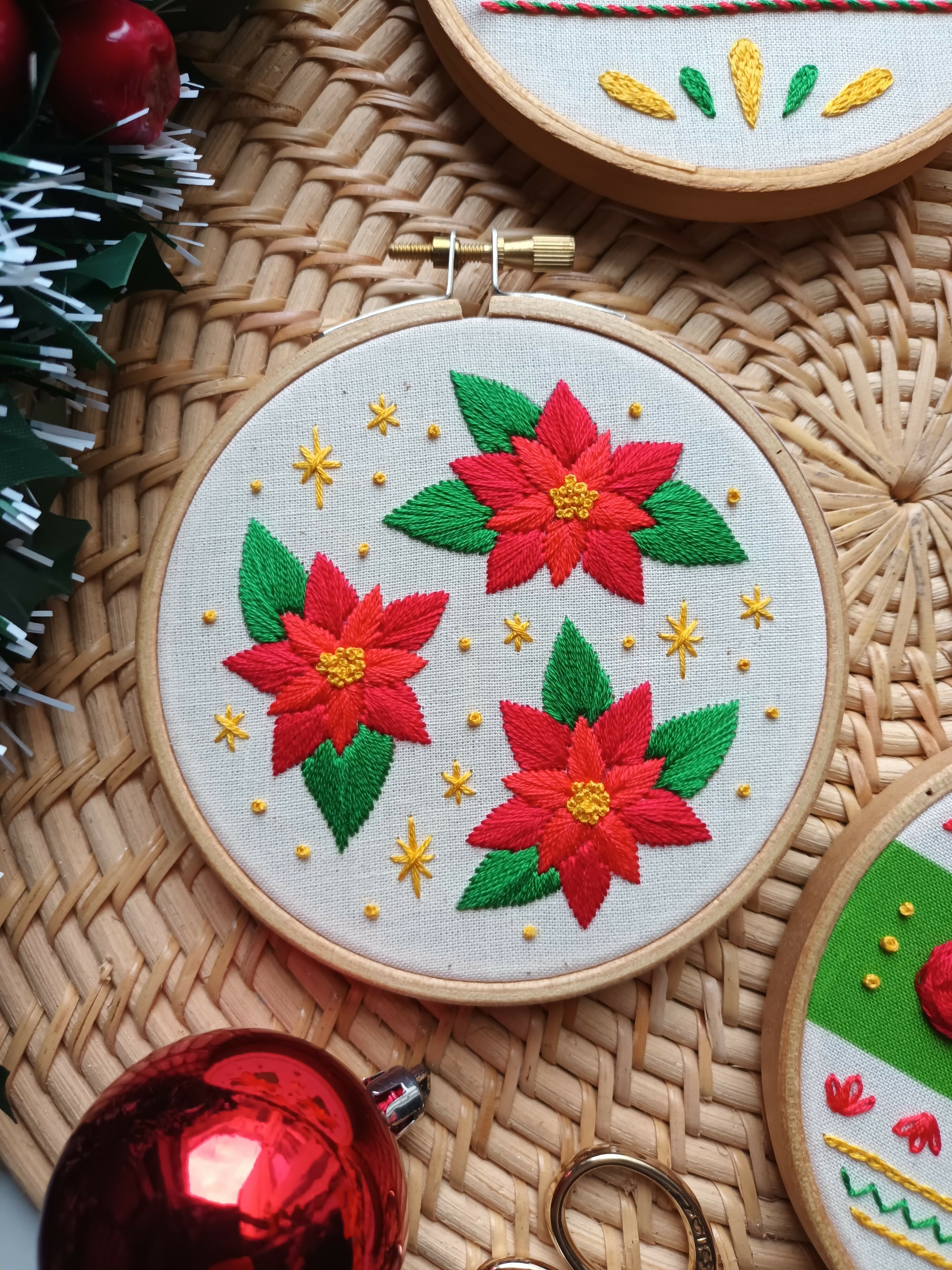 Preprinted Embroidery Pattern For Beginners - Christmas Ornaments
