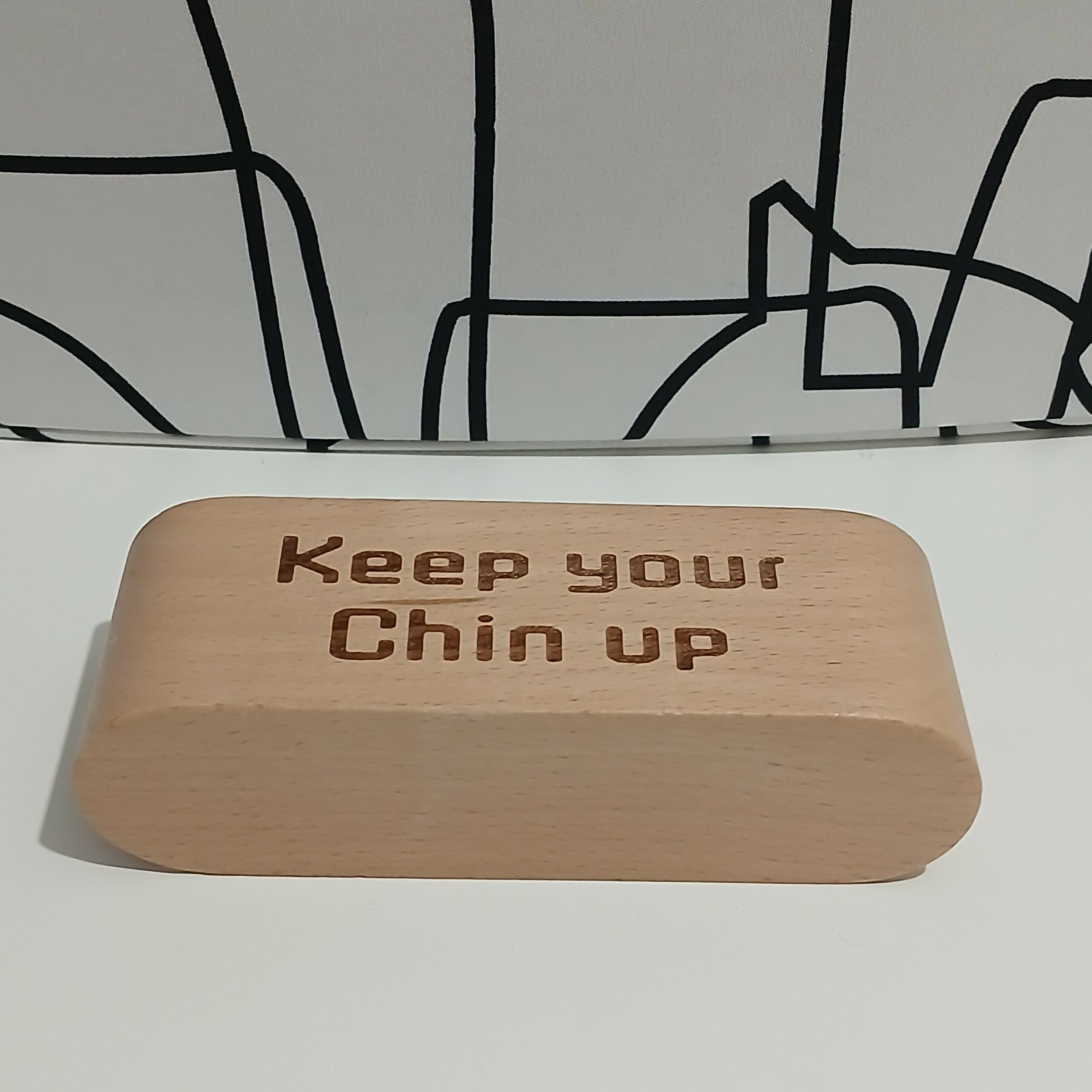 Wooden Business Card Holder – “Keep Your Chin Up” (Maple)