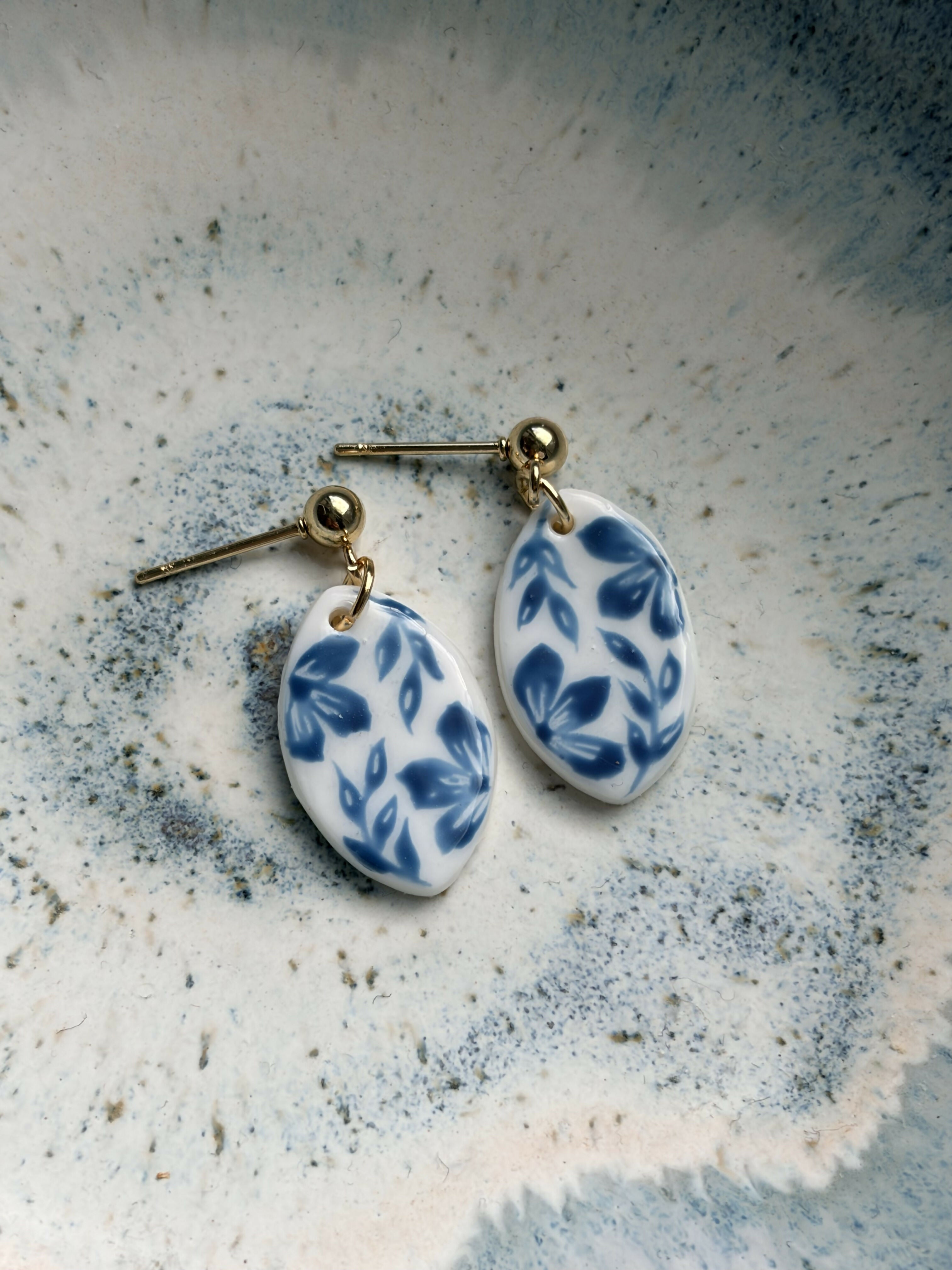 Blue Flowers Polymer Clay Earrings