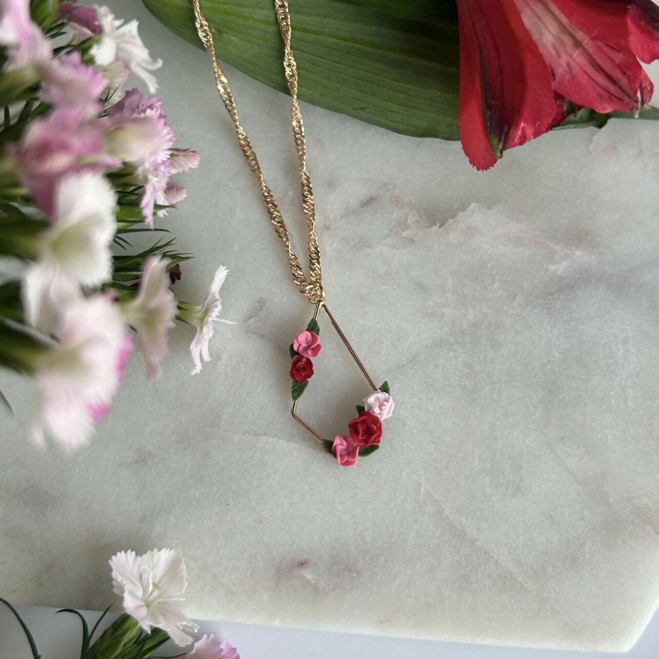 Pink Flowers Necklace