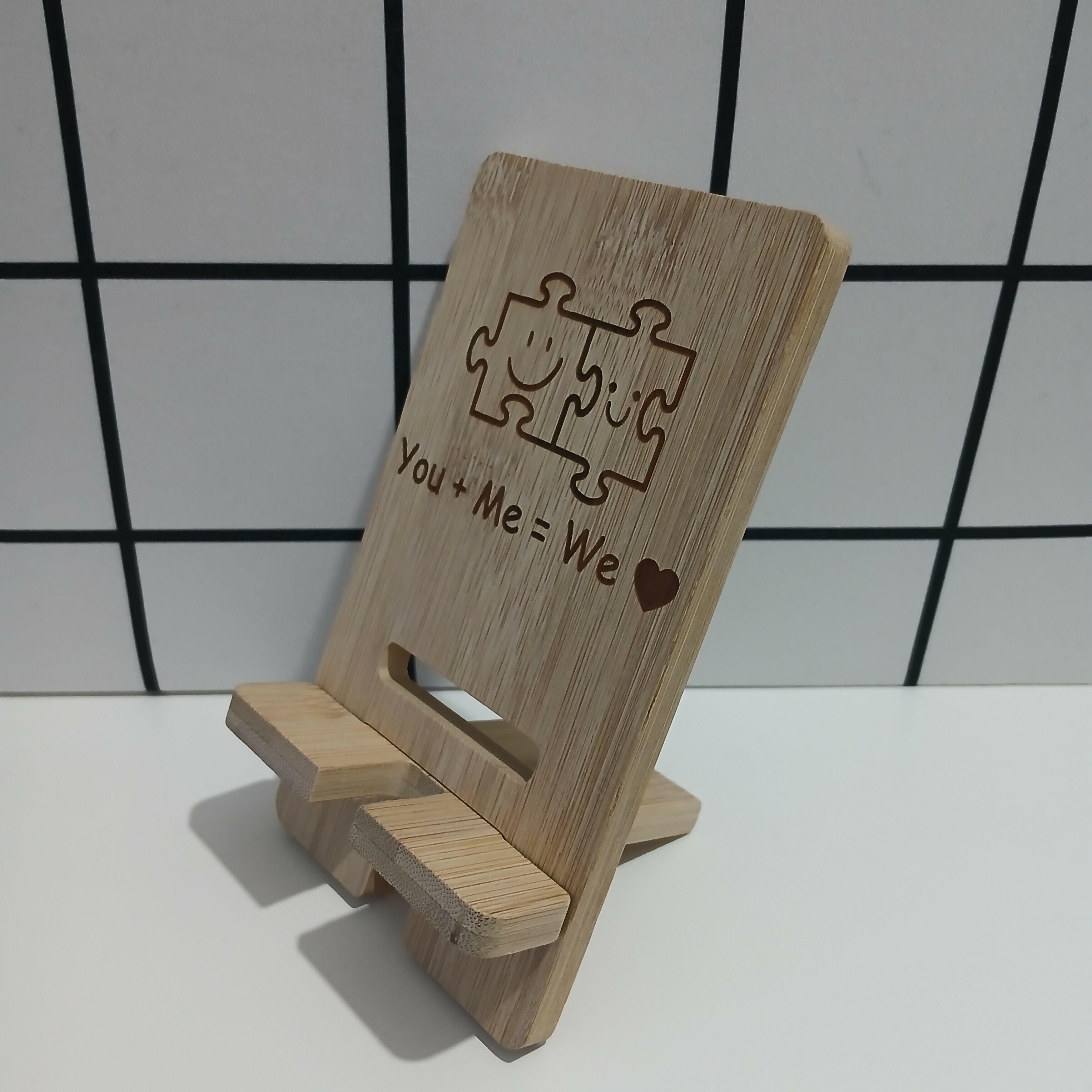 YOU+ME=WE Bamboo Mobile Phone Stand Holder