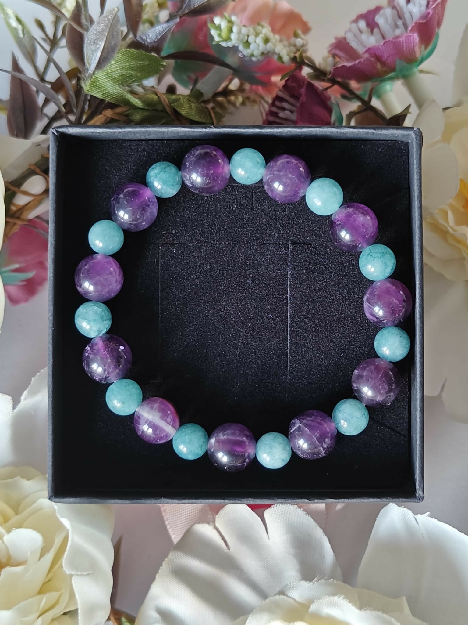 Amethyst and Aquamarine Crystal Bead Bracelet