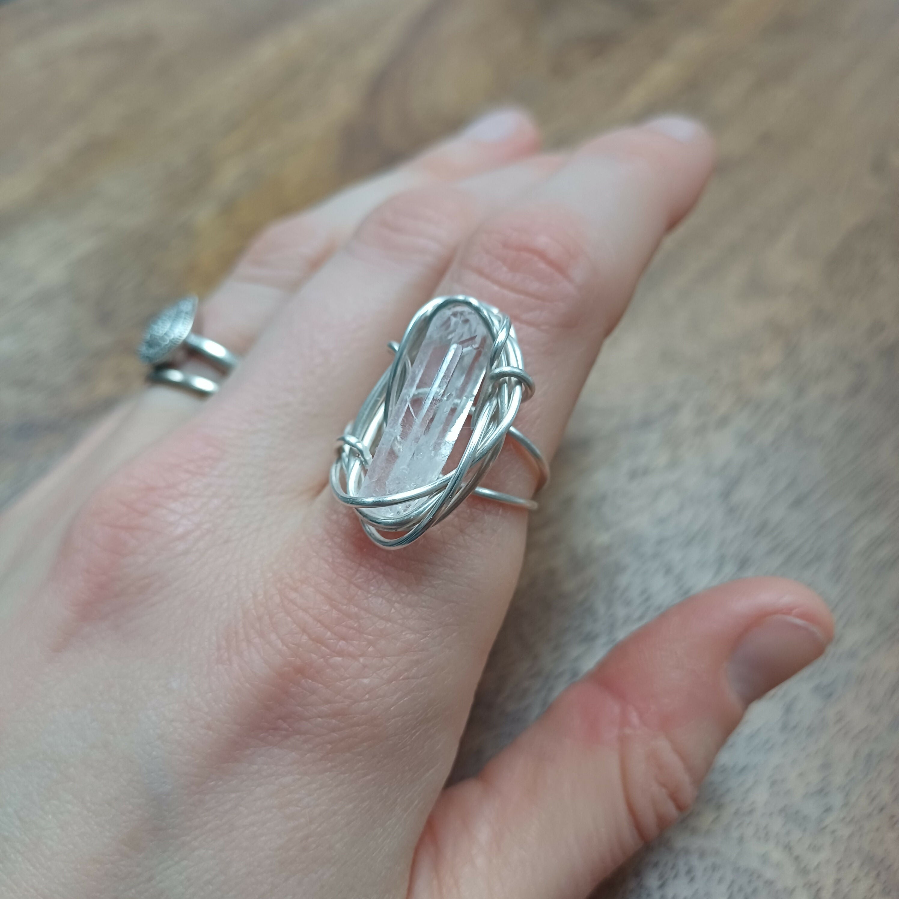 Raw Quartz Wire Wrapped Adjustable Ring