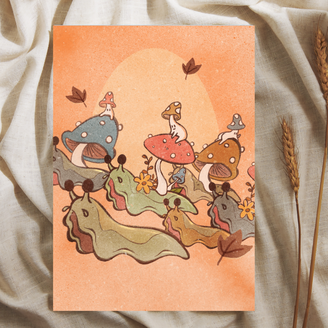Slugs and Mushrooms A6 Print
