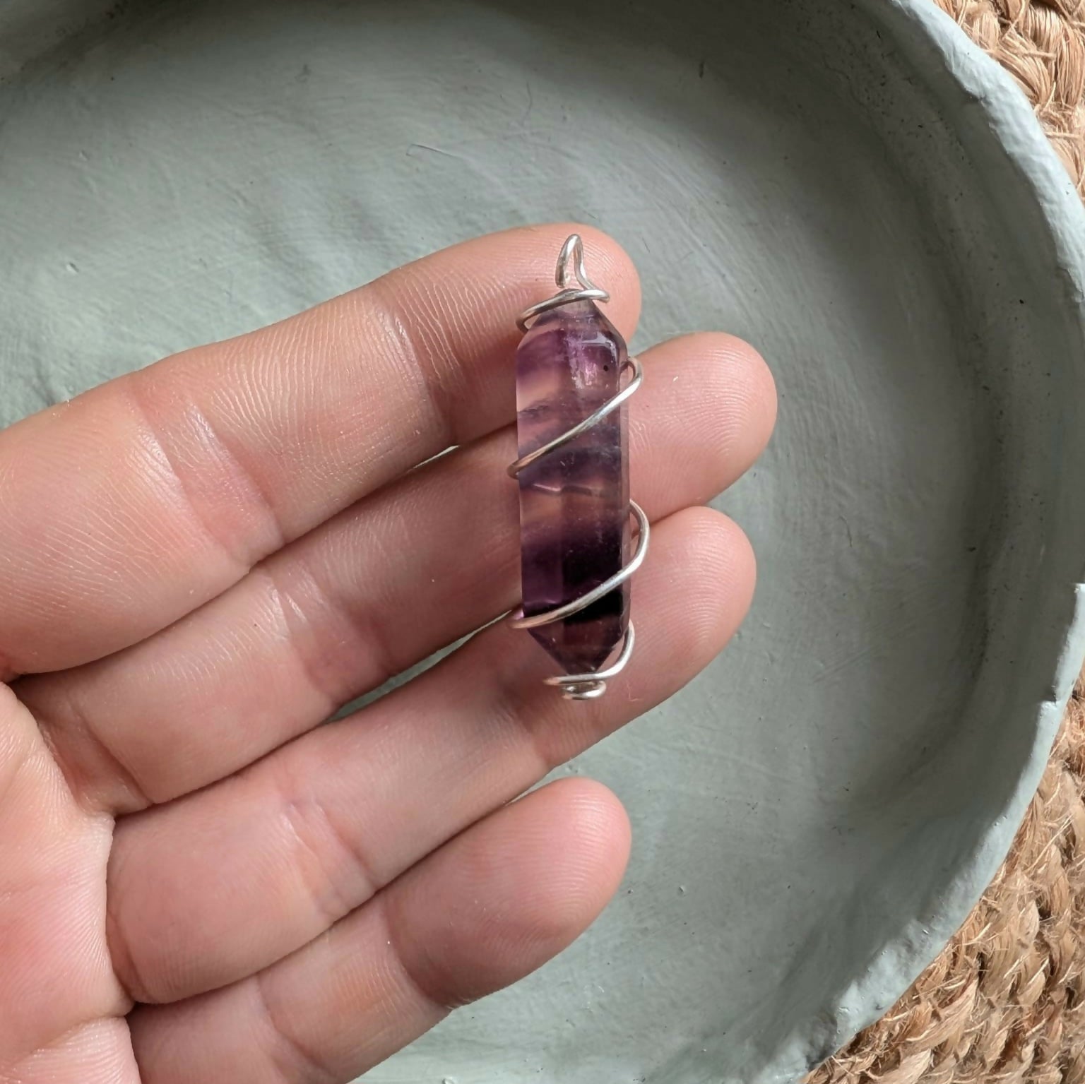 Sterling Silver Fluorite Spiral Pendant With 18 Inch Chain