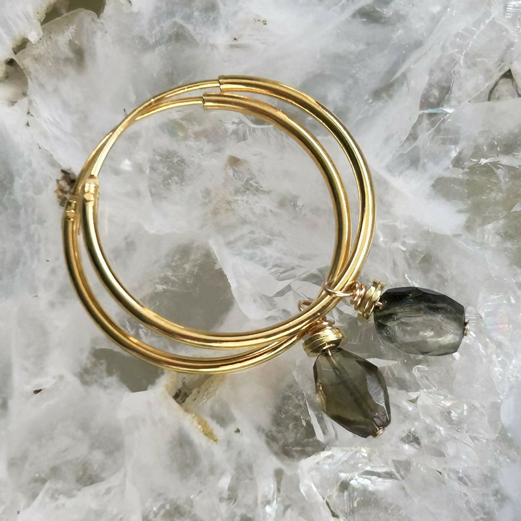 Handmade Gold Vermeil Green Tourmaline Hoop Earrings