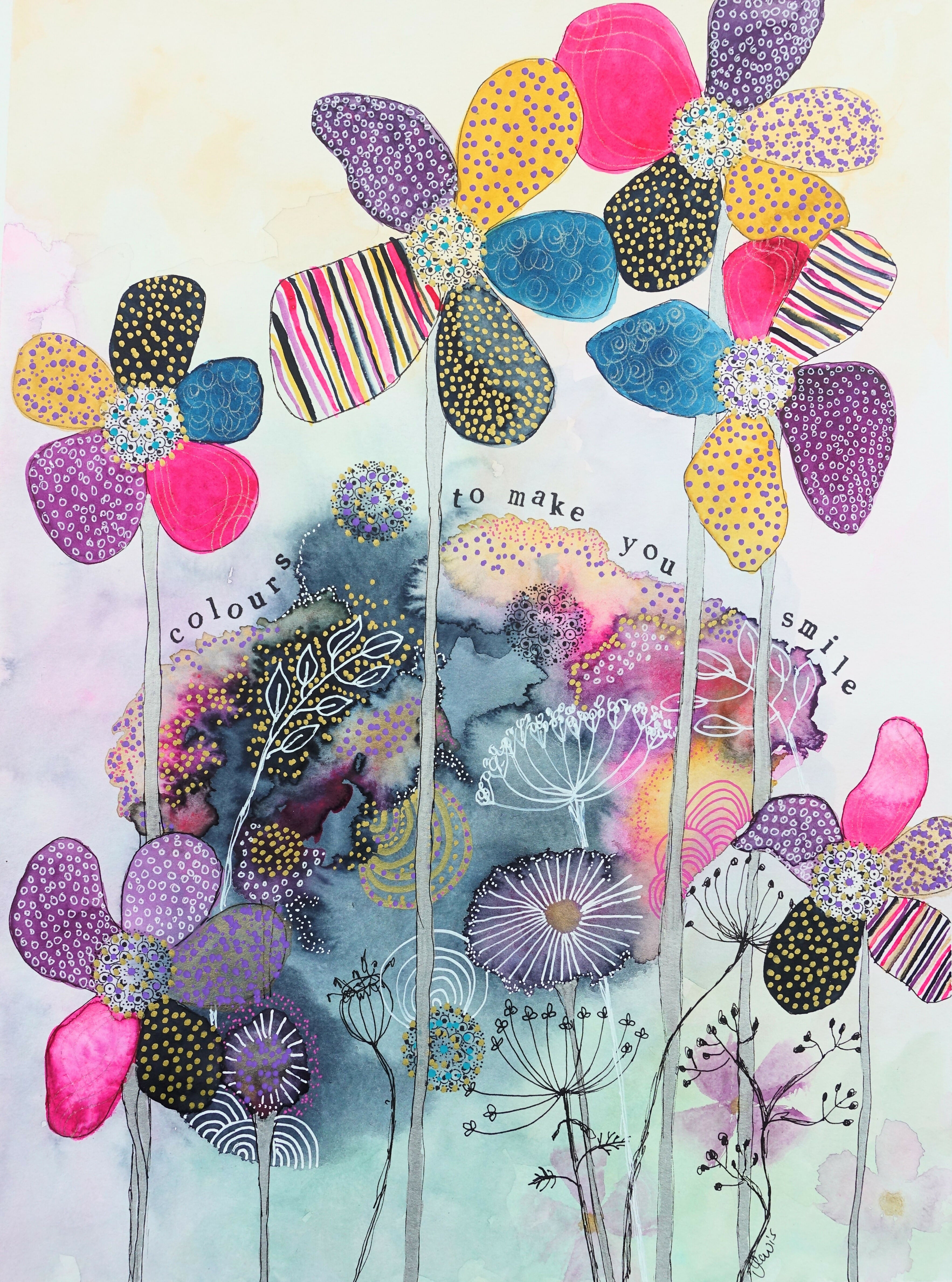 'Colours to Make You Smile' Original Mixed Media Painting