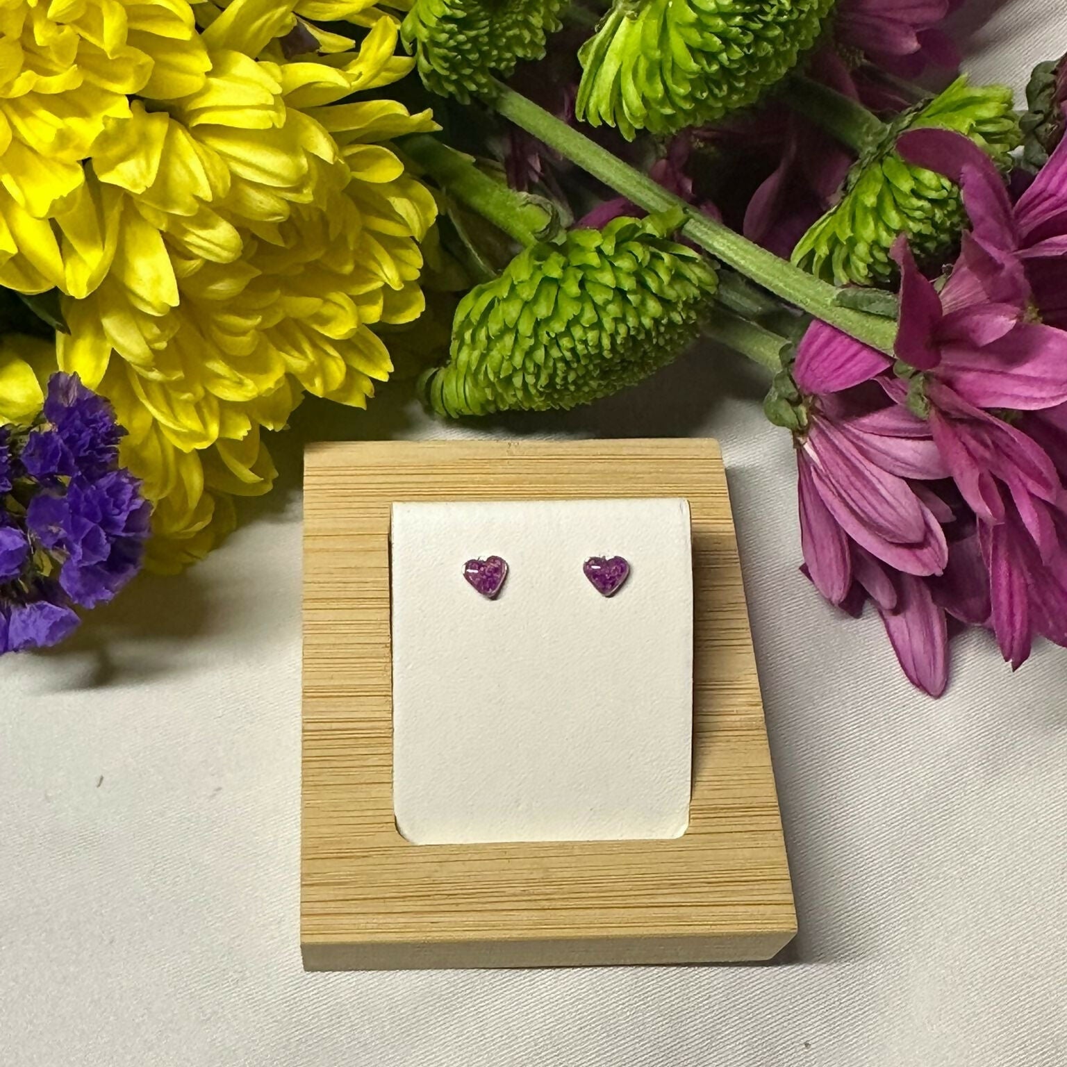 Purple Cow Parsley Dainty Heart Earrings