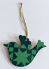 Hand-printed Green and Blue Wooden Bird Hanging Decoration.