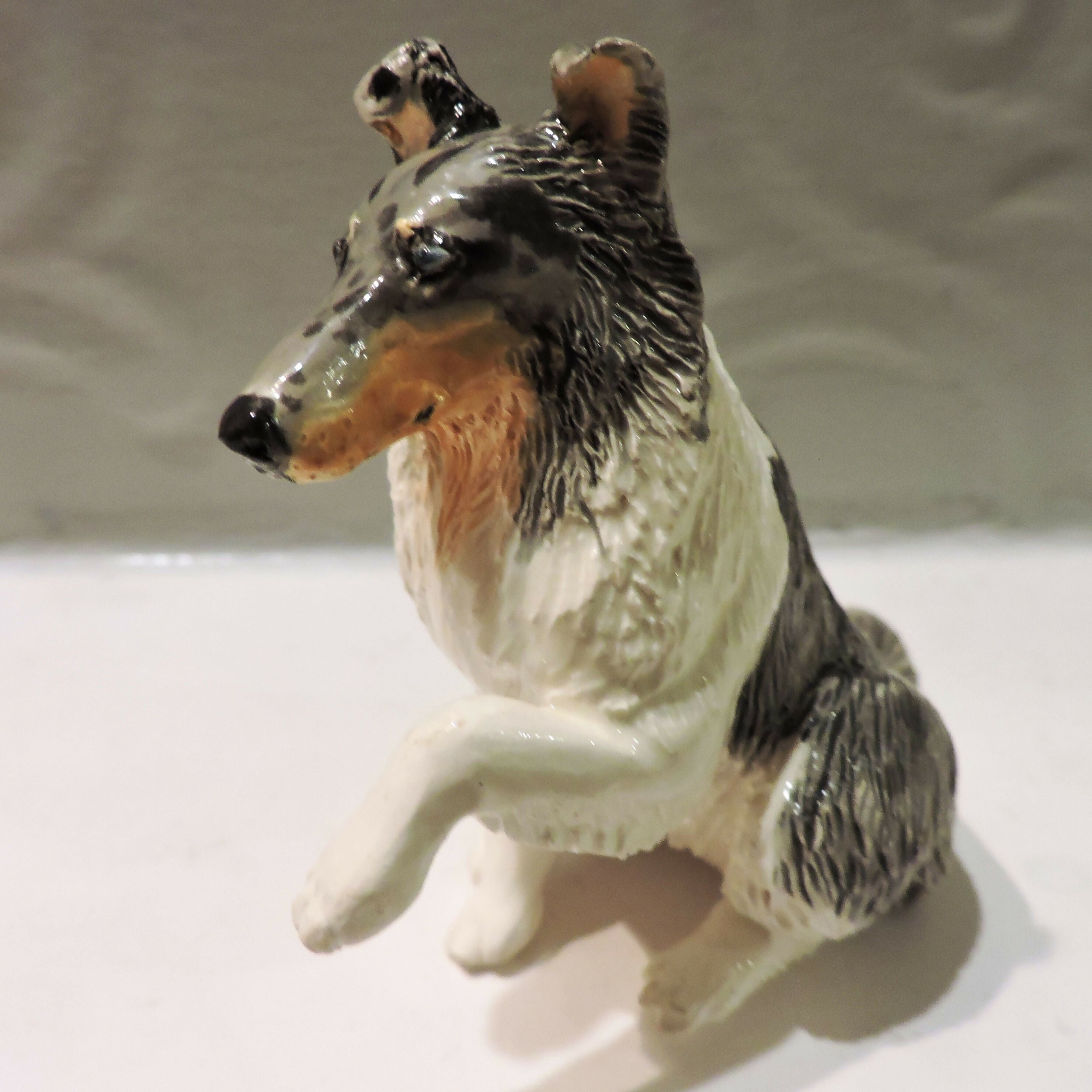 Ceramic Blue Merle Rough collie dog sculpture
