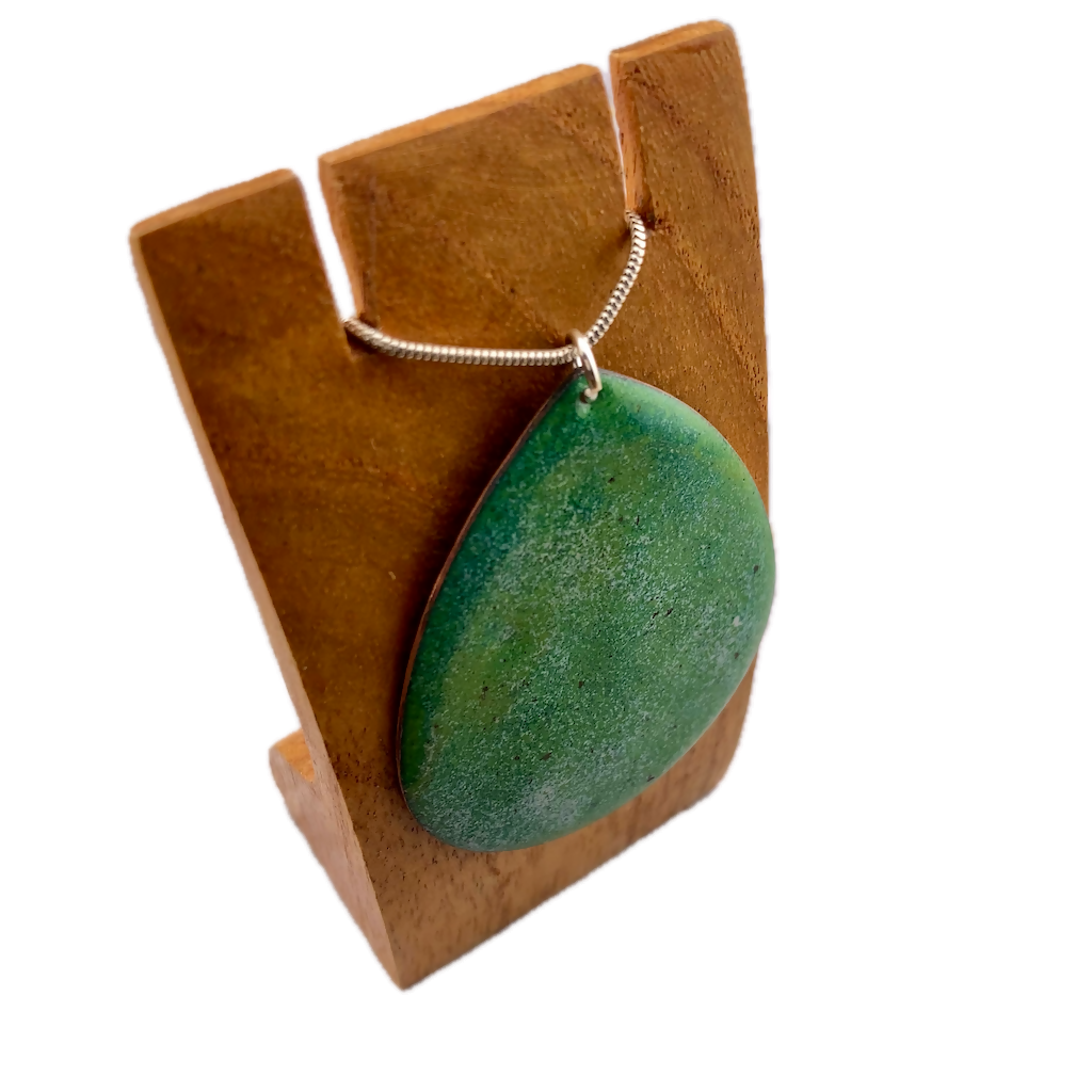 Green Enamel Oval Pendant On Sterling Silver Chain