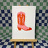 Original Lino Print 'Pink Cowgirl Boot'