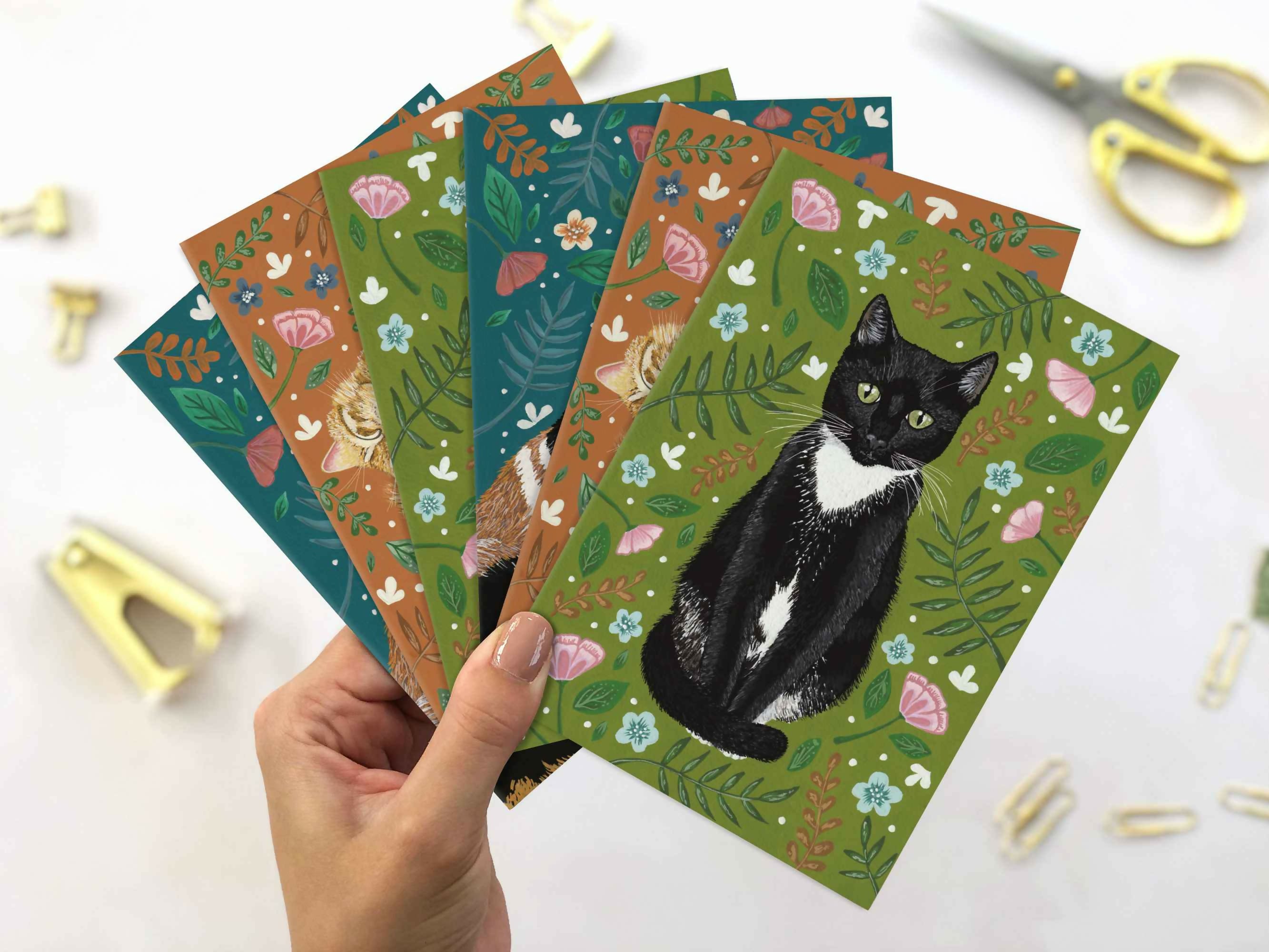 Calico Cat Floral A6 Greeting Card