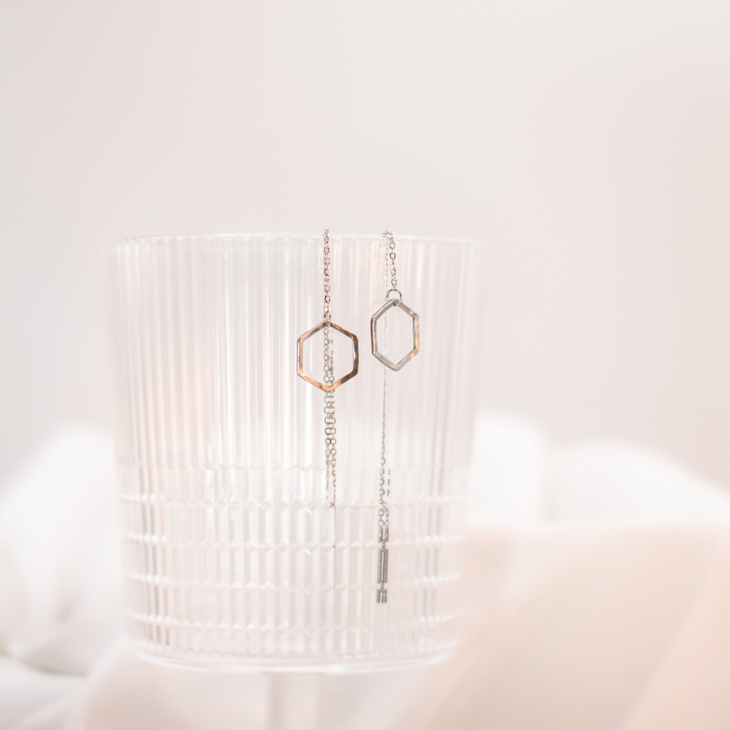 Hypoallergenic Hammered Stainless Steel Hexagon Threaders