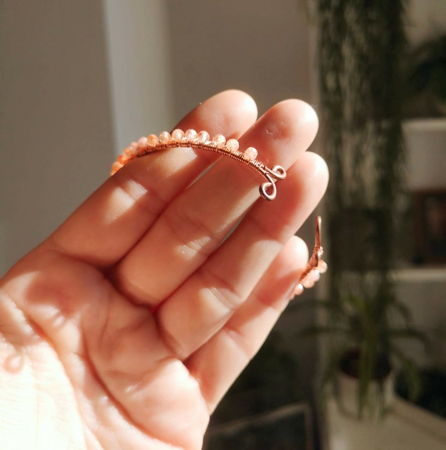 Hand wrapped Copper & Sunstone Bangle