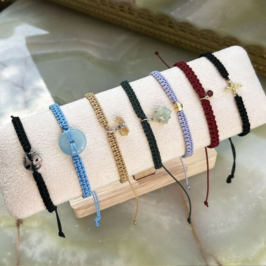 Handmade Adjustable Macrame Bracelet With Black Tourmaline In Quartz